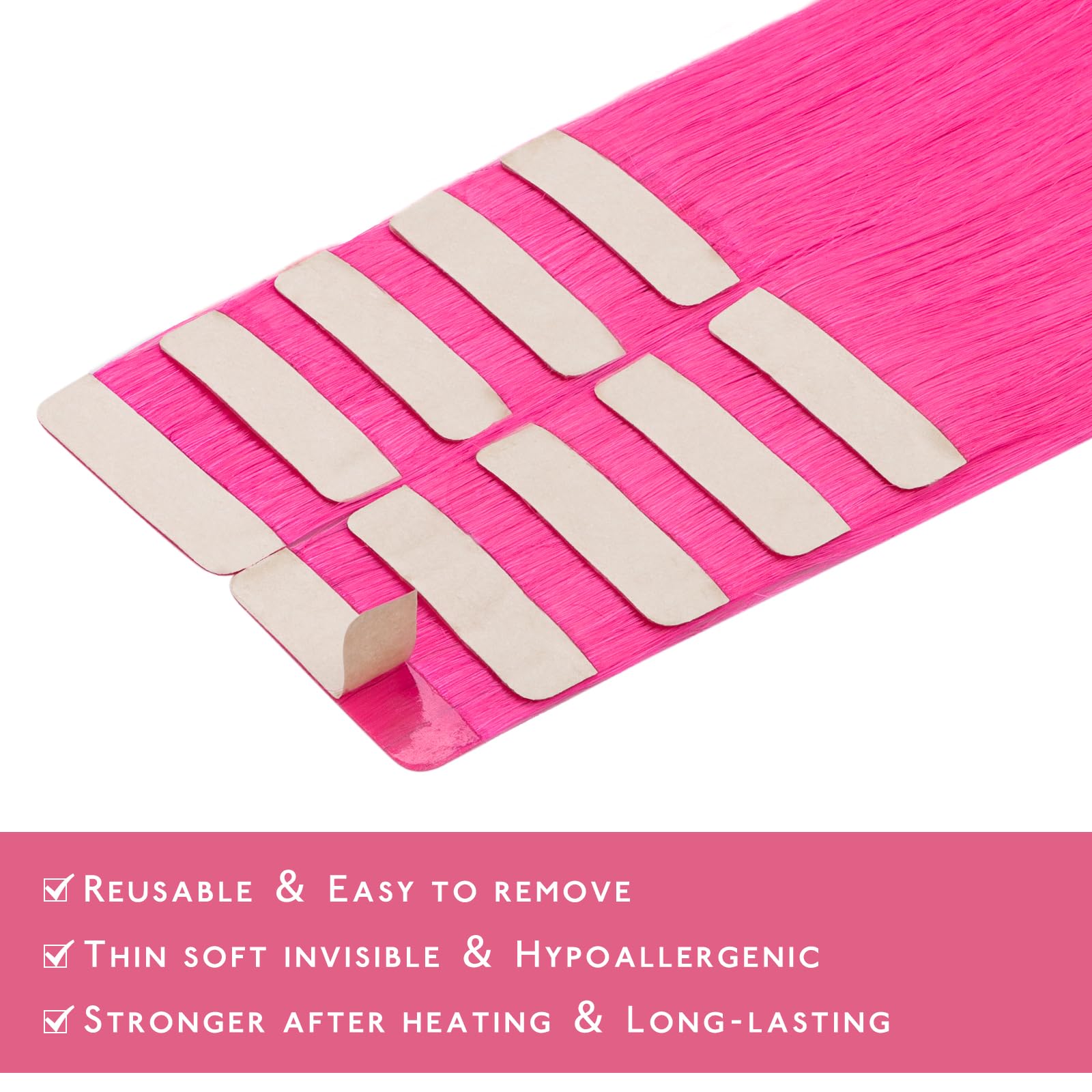 Wennalife Tape In Hair Extensions Human Hair Hot Pink Tape In Extensions, 10Pcs 20G 12 Inch Remy Invisible Tape Ins Straight Col