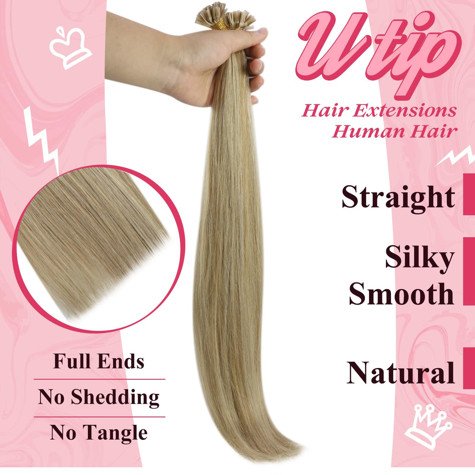 Sunny U Tip Real Hair Extensions Human Hair Ash Blonde Highlight Light Blonde Utip Keratin Hair Extensions Blonde Hot Fusion Uti