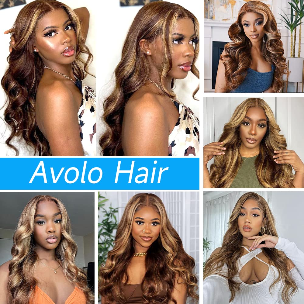 Avolo Ombre Highlight Lace Front Wig Human Hair 13X4 Glueless Transparent Hd Lace Frontal Wigs Pre Plucked With Baby Hair Body W