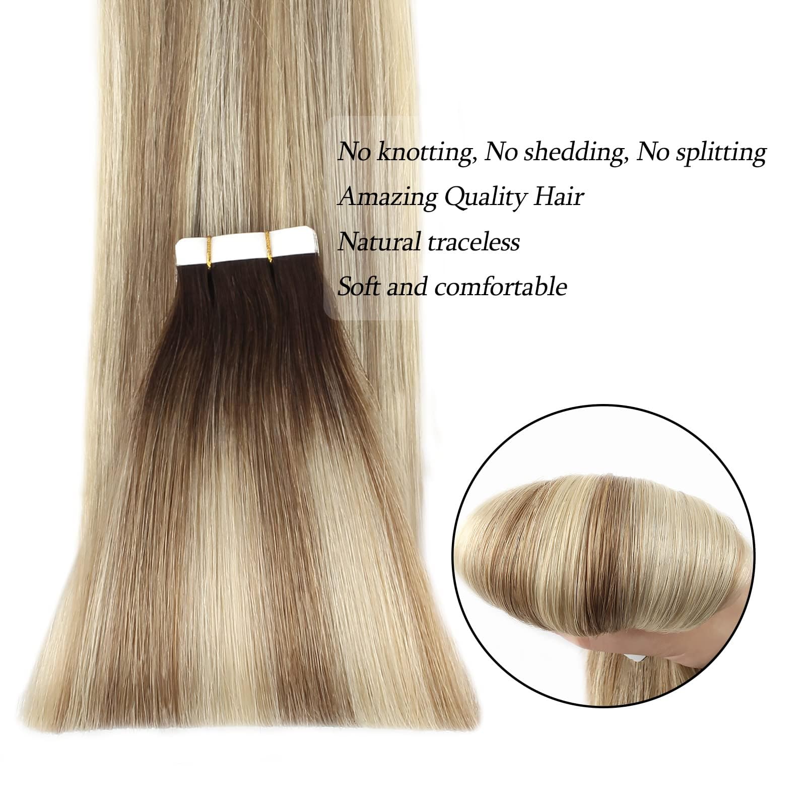 Abh Amazingbeauty Hair Remy Tape In Hair Extensions Ash Brown-Beach Blonde With Dark Brown Root R3-8-613 Semi-Permanent Pre-Tape