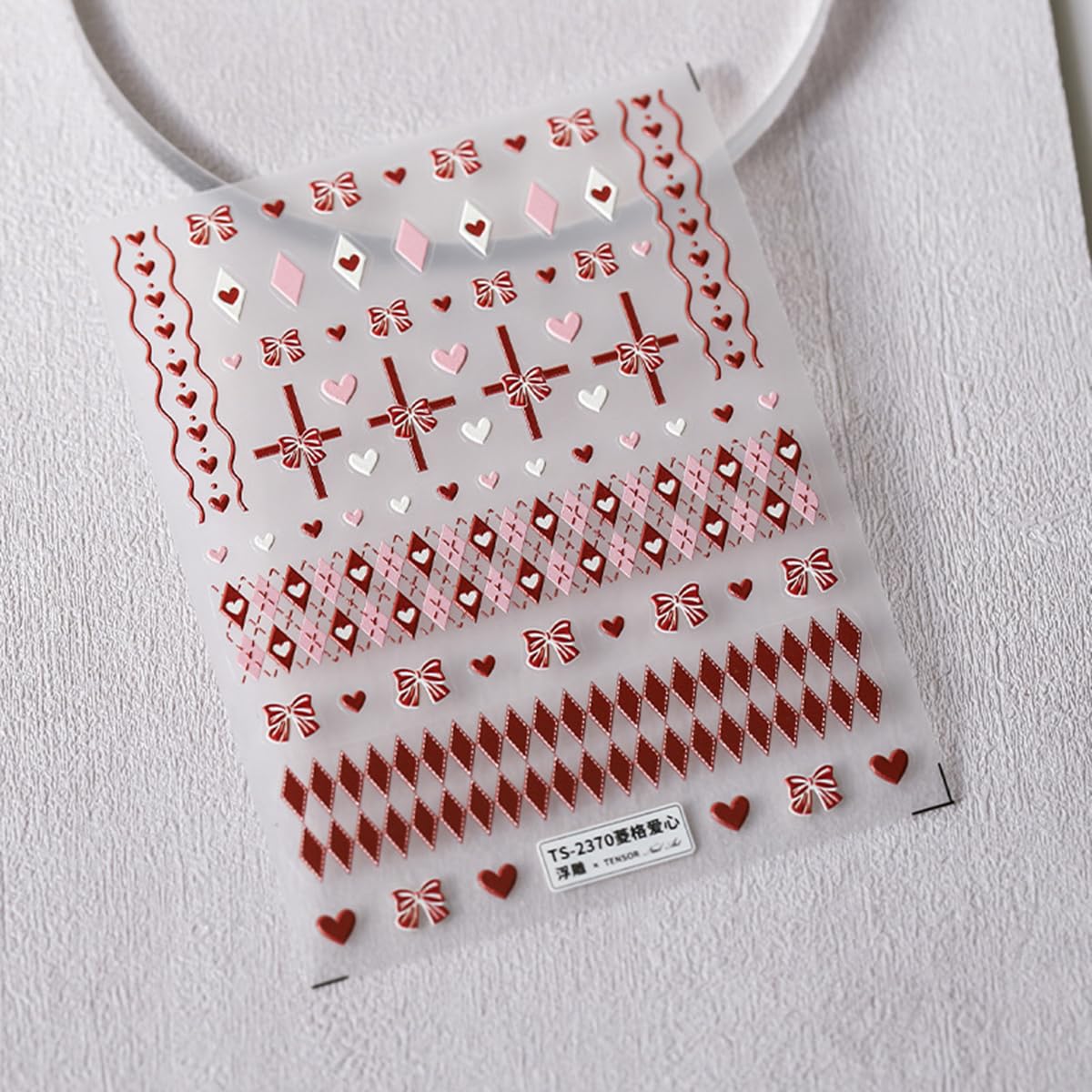 Valentine'S Day Nail Art Stickers Decals 5D Embossed Nail Decals Red Love Heart Bow Rhombus Love Heart Design Valentines Nail Ad