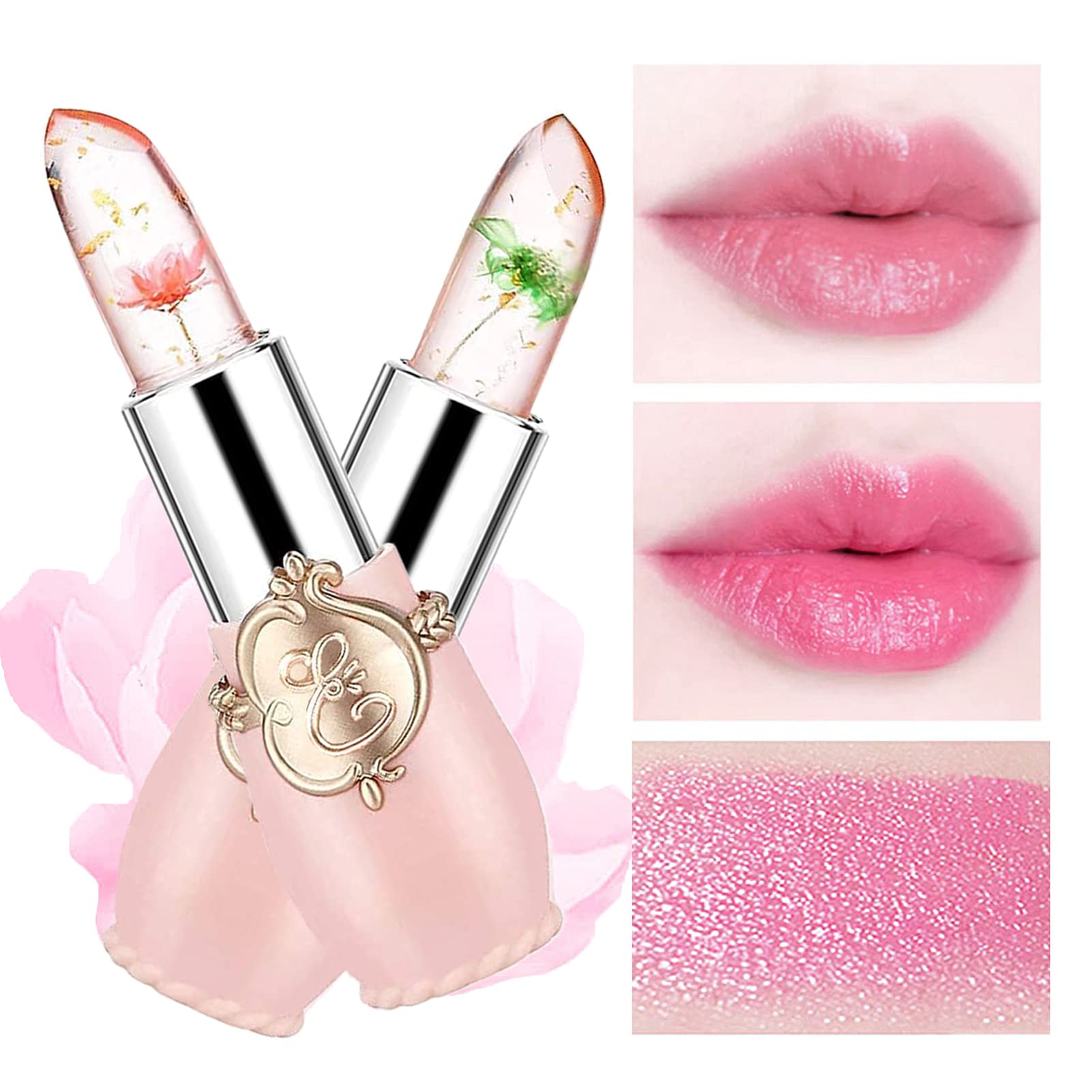 Petansy 6 Pack Crystal Jelly Flower Lipstick Set, Nutritious Temperature Change Lip Balm Long Lasting Moisturizer Lip Gloss Magi