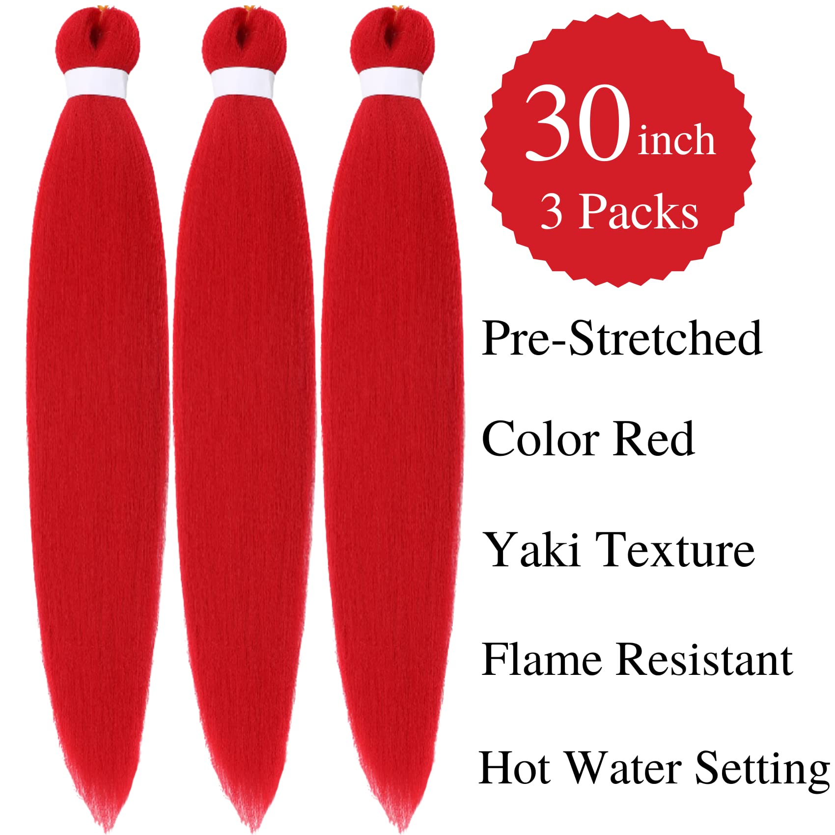 Gozill Red Braiding Hair Pre Stretched 30 Inch Kanekalon Prestretched Braiding Hair Ez Braid Colored Braiding Hair Extensions