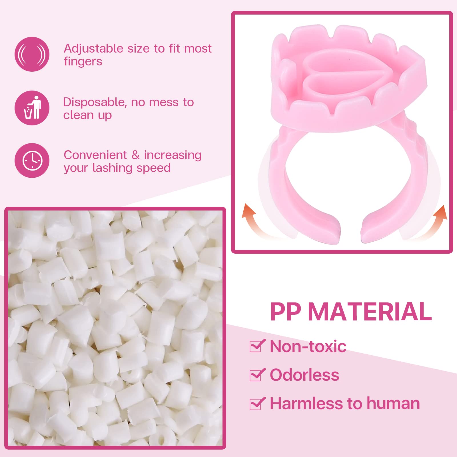 Pretty Memory 300 Pcs Glue Rings For Eyelash Extensions, Lovely Heart Lash Glue Rings Blooming Eyelash Glue Holder Volume Fannin