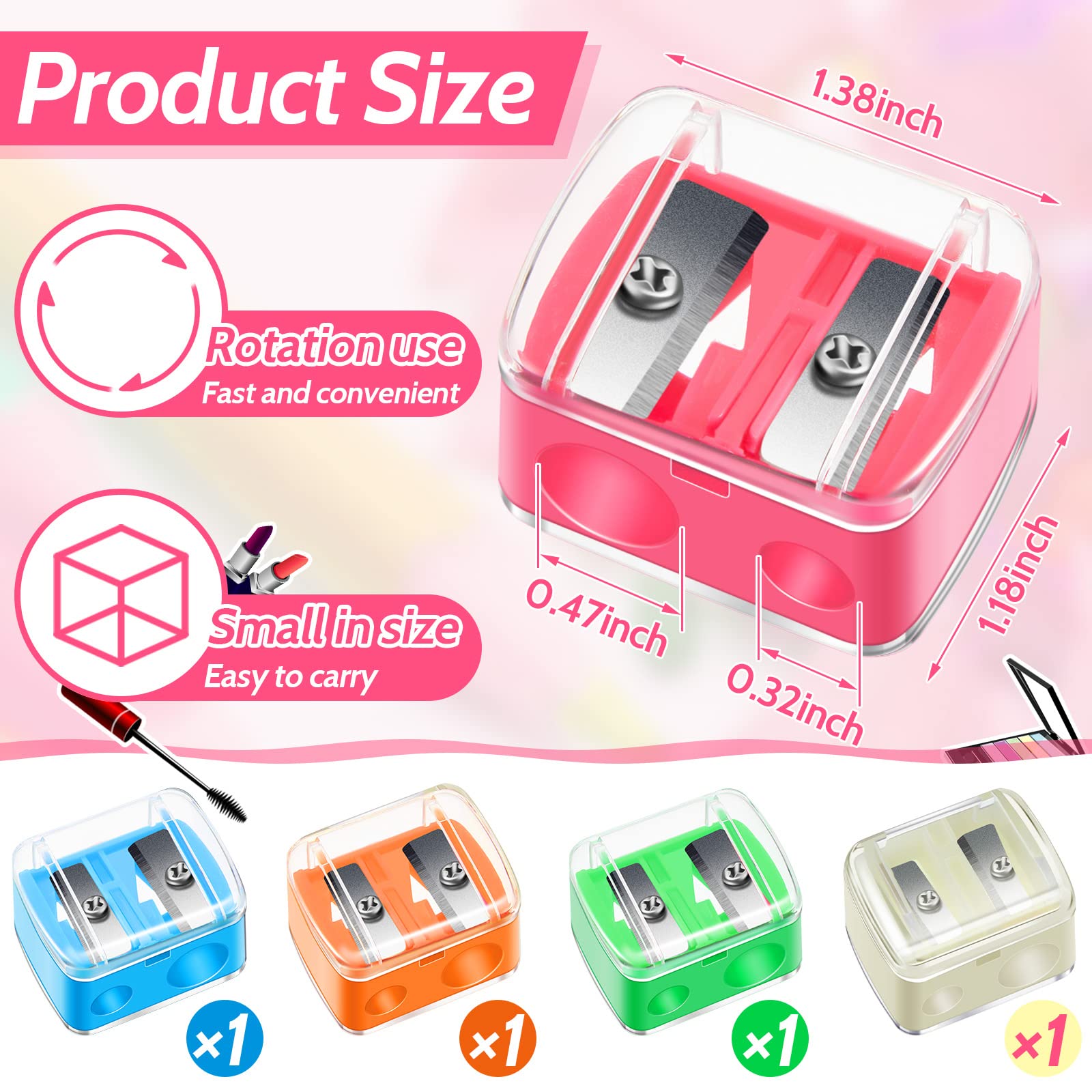 5 Pack Makeup Pencil Sharpener Eyeliner Sharpener Lip Pencil Sharpener Cosmetic Pencil Sharpener Dual Sharpener (Multi Colors)