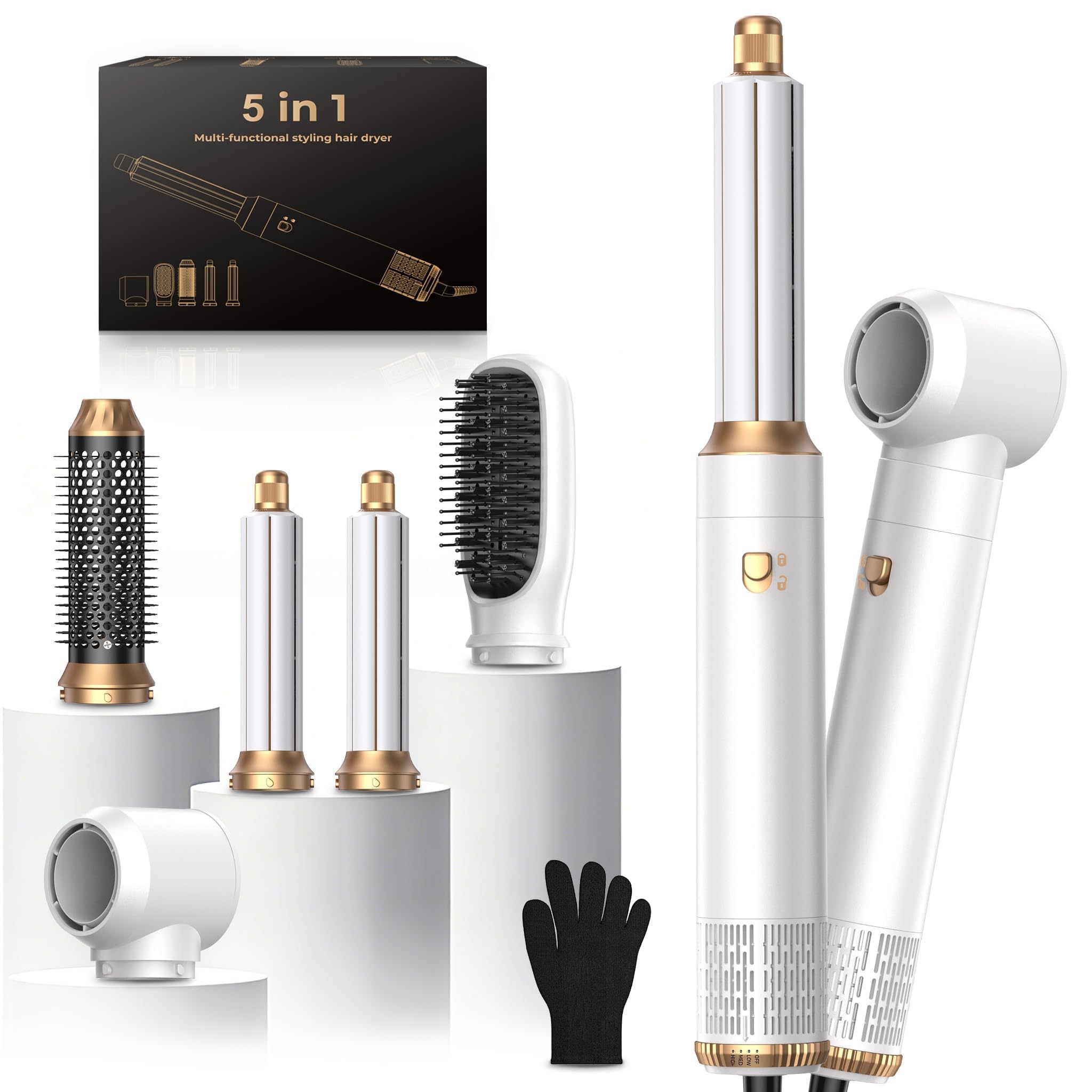 Hair Dryer Brush Set 5 in 1, Hot Air Styler Hair Care Air Curling Wrap Air Curler, Round Brush Blow Dryer Curling Iron Hair Styl