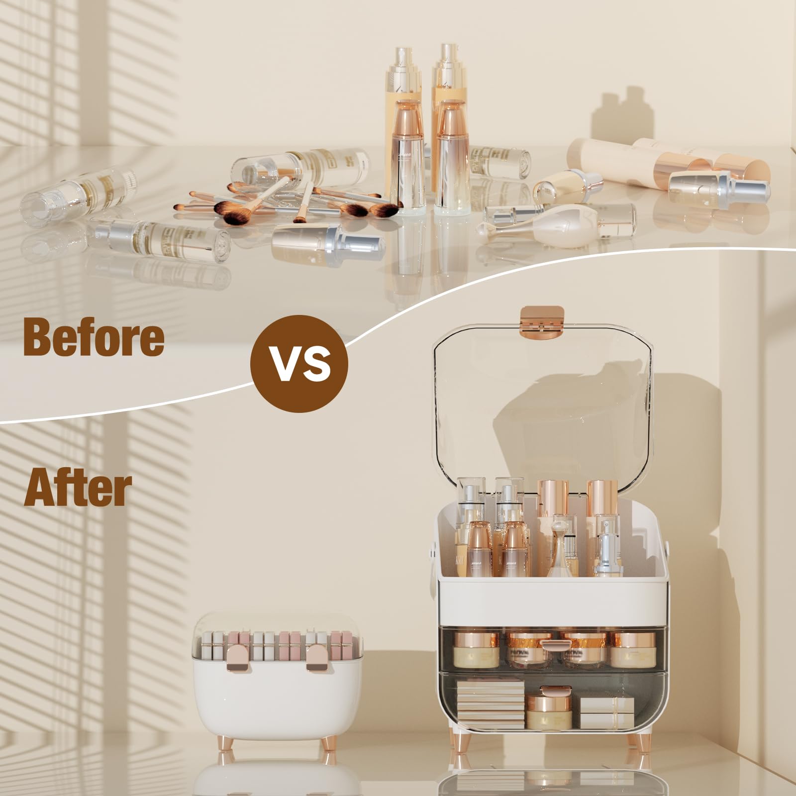 CLBDRESS Makeup Organizer, Skincare Organizer Bathroom Counter Organizer, Storage Box Cosmetic Display Cases, Teen Girl Gifts Tr