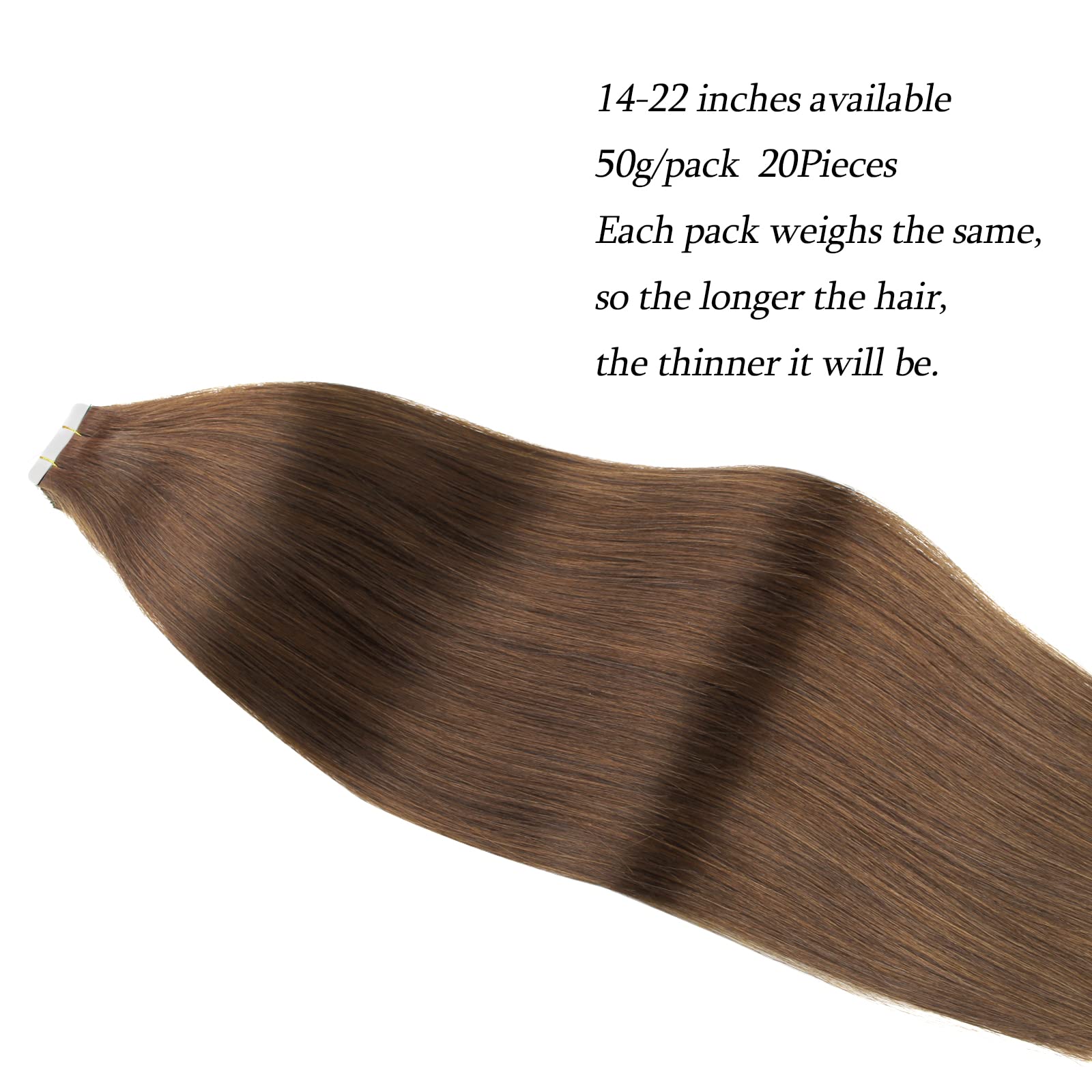 Abh Amazingbeauty Hair Semi-Permanent Pre-Taped Real Remy Human Hair Skin Weft Hair Extensions, Invisible, Seamless And Reusable