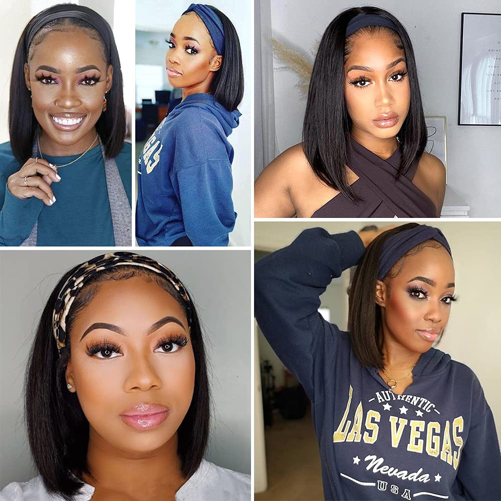 AISI Headband Bob Wig Human Hair Glueless Short Straight Bob Wigs Human Hair For Black Women 150% Density None Front Lace Brazil