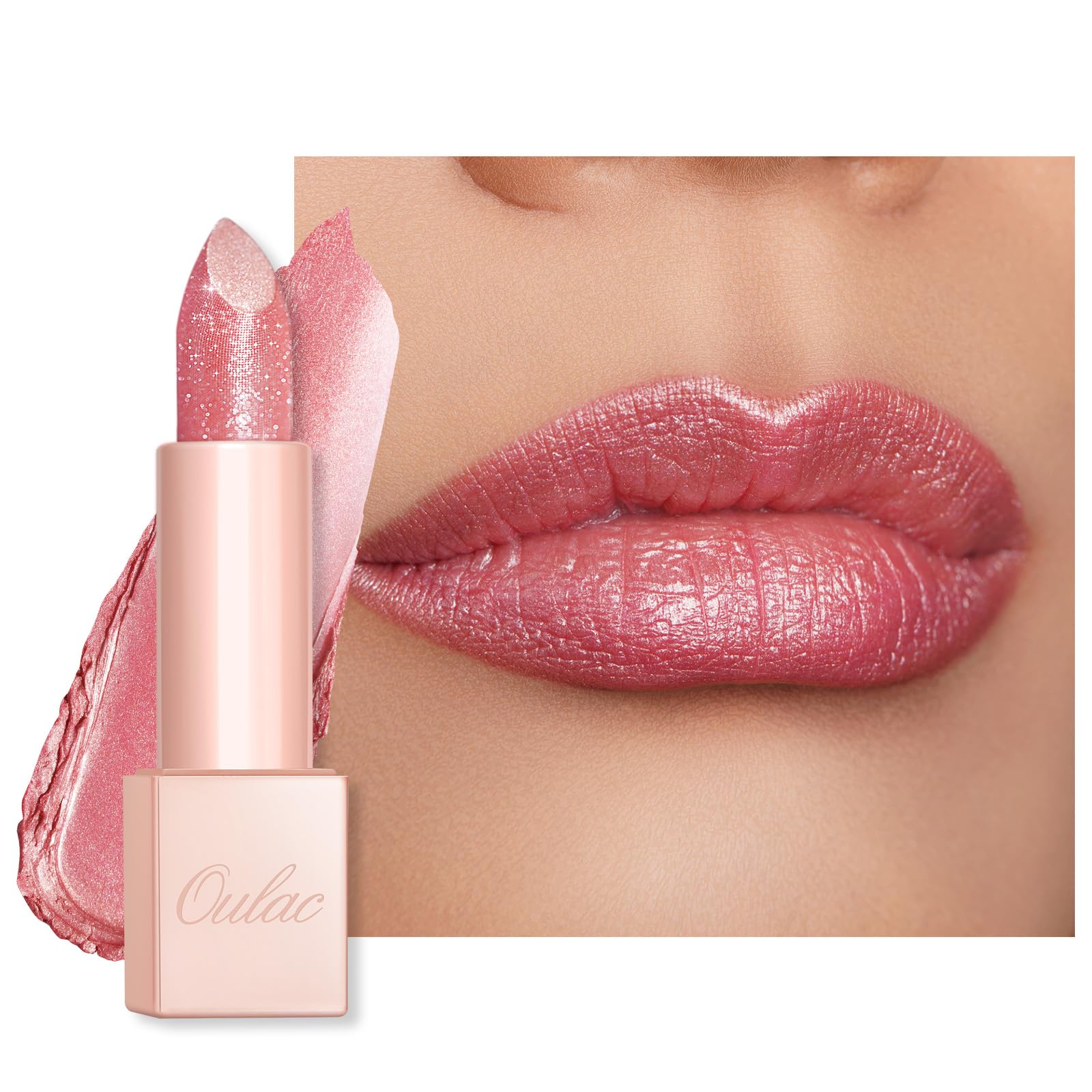 Oulac Moisturizing Pink Lipstick for Women - Tinted Lip Balm with Shimmmer, Lightweight Lip Makeup, Nourishing & Hydrating formu