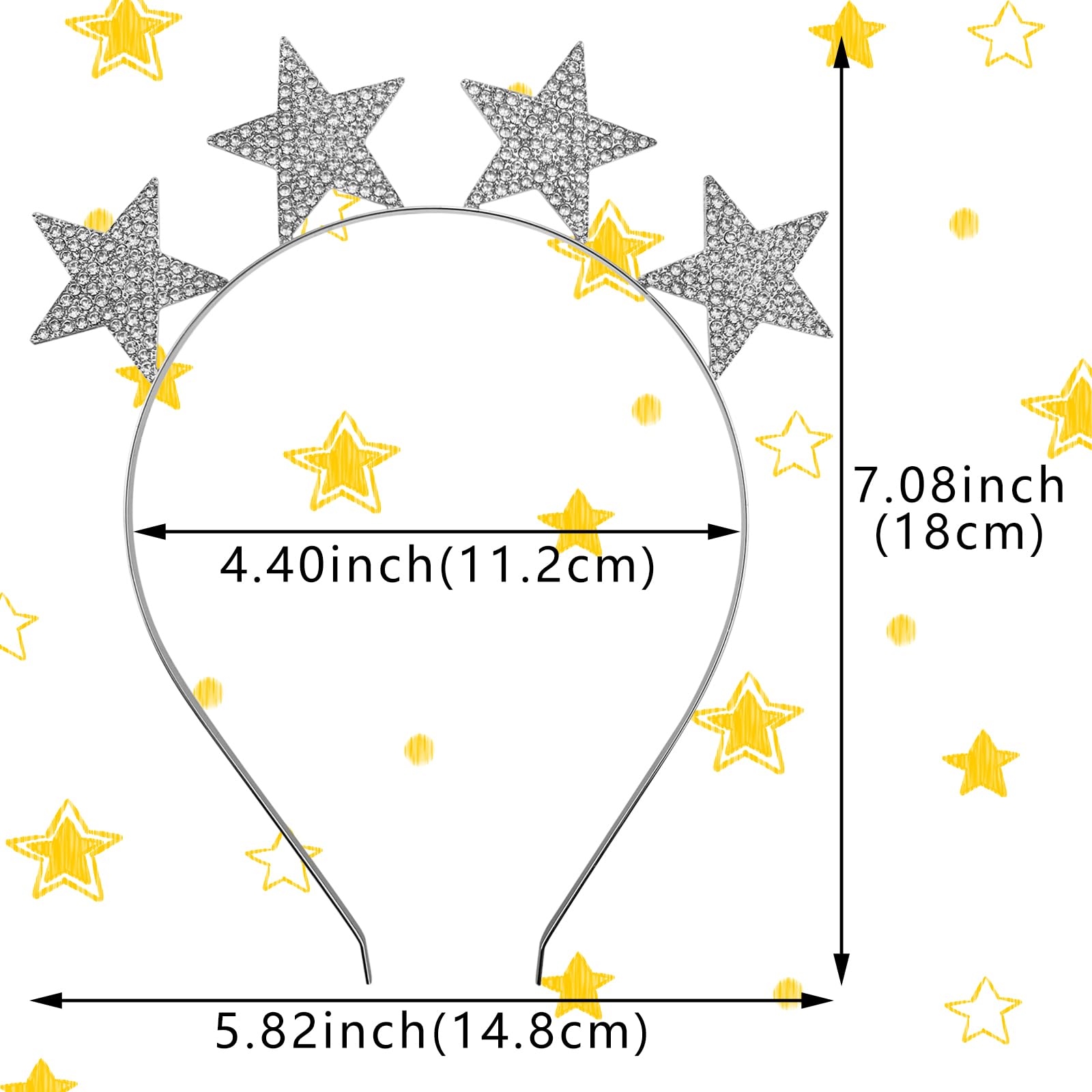 Rhinestone Star Headband Glitter Metal Bride Princess Headpiece Decorative Hair Hoop Birthday Party Costume Hair Accessories for