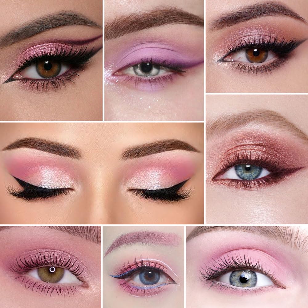 Amy'S Diary Pink Shimmer Eye Shadow Makeup Palette 9 Colors, Highly Pigmented Matte Glitter Shimmer Pearl Waterproof Party Spark