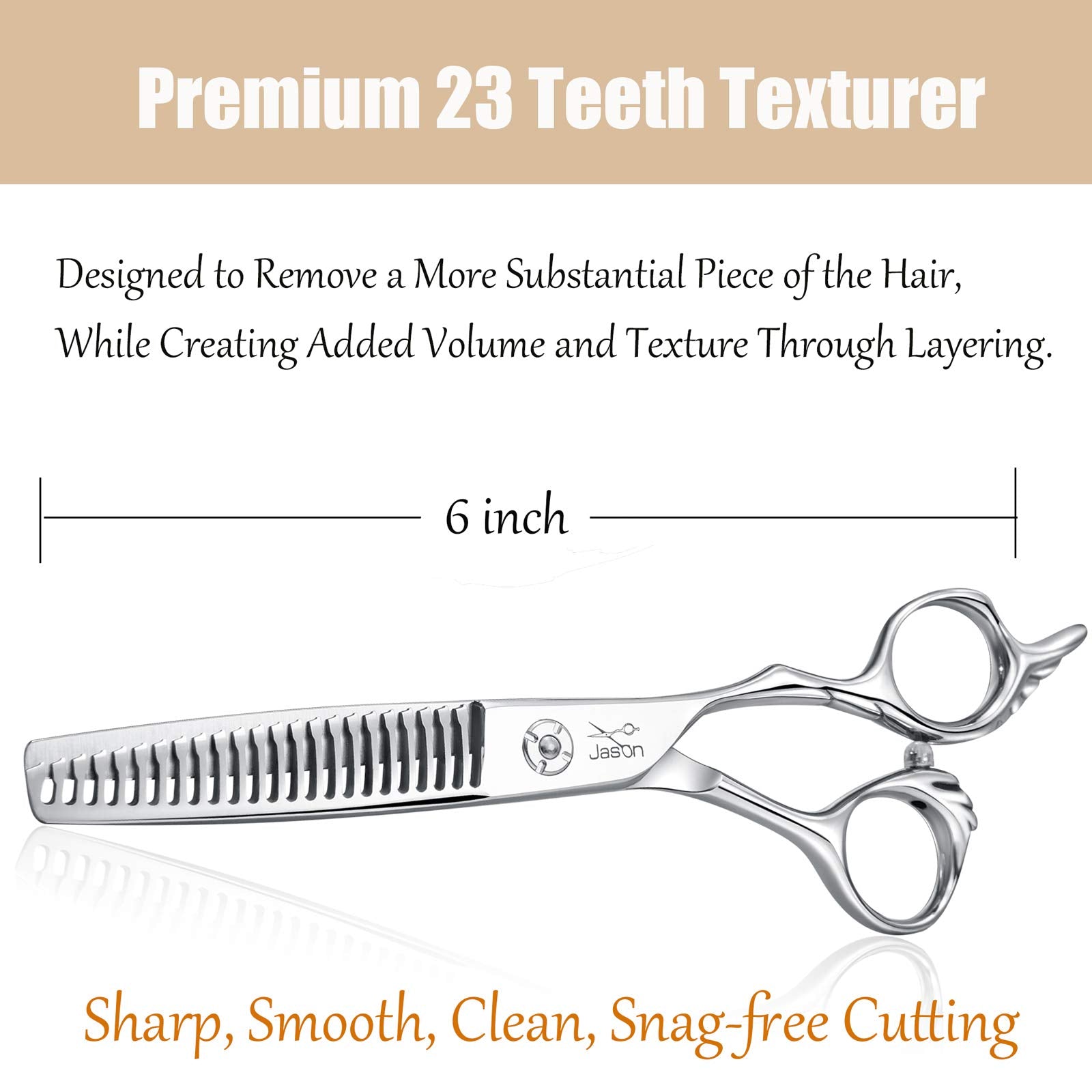 JASON 6'' Texturizing Hair Scissors, 23 Teeth Hair Texture Shears Professional Blending Hair Thinning Scissor for Barber, Hairdr