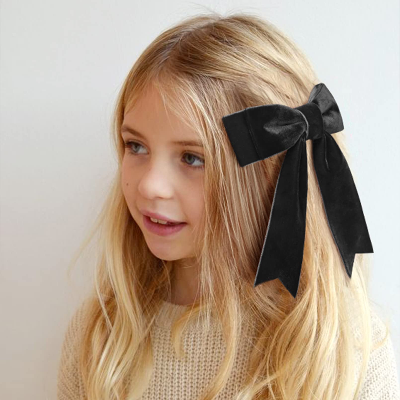 2Pcs 5'' Velvet Black Hair Bows Girls Hair Clips Ponytail Holder Accessories For Girls Toddlers