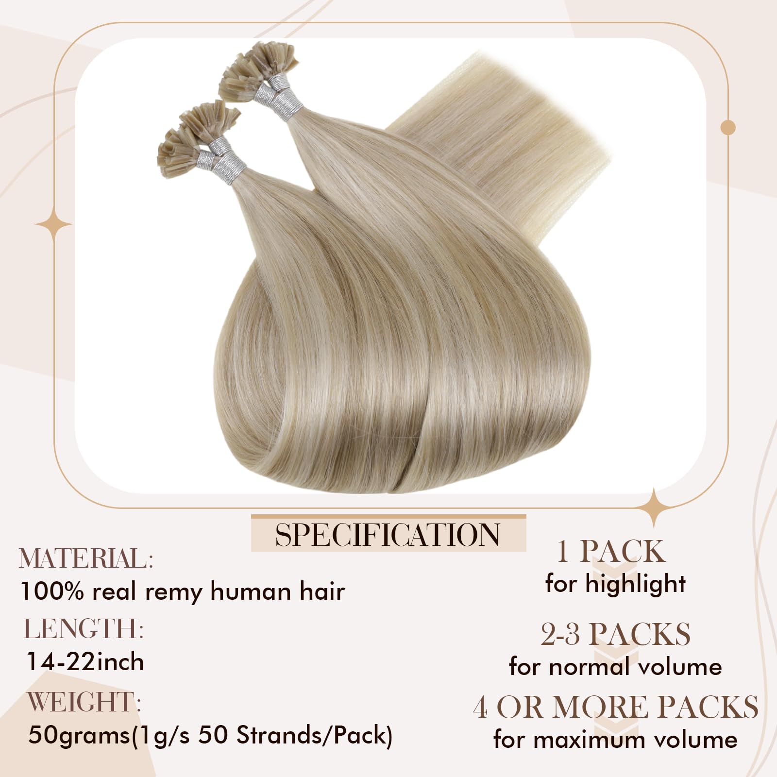 Hetto U Tip Hair Extensions Human Hair #18/613 Dark Ash Blonde Mixed Bleach Blonde K Tip Hair Extensions Real Human Hair Invisib