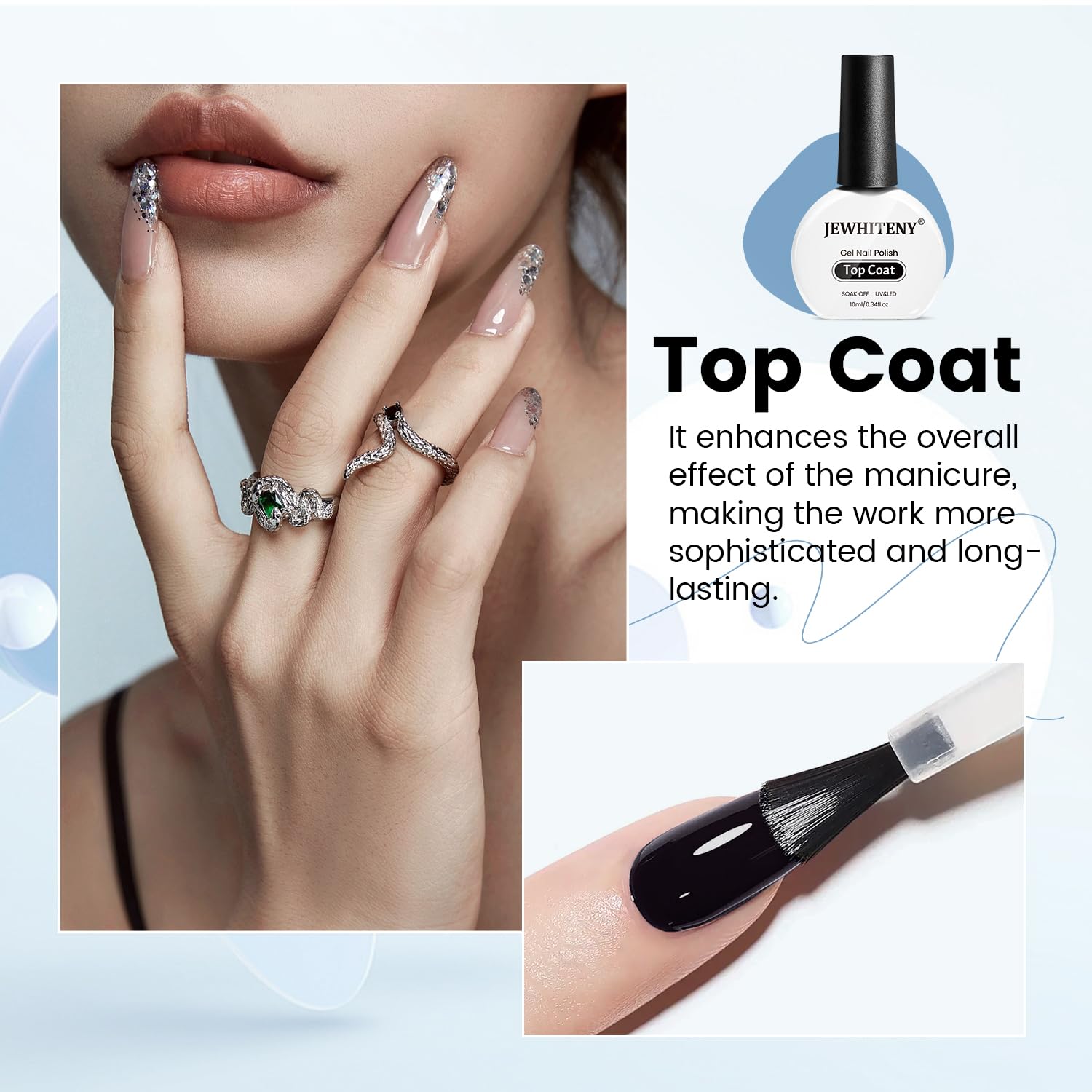 Jewhiteny 10Ml Top Coat Nail Polish High Gloss Shine Finish No Wipe No Dip Long Lasting Gel Nail Polish Professional Diy