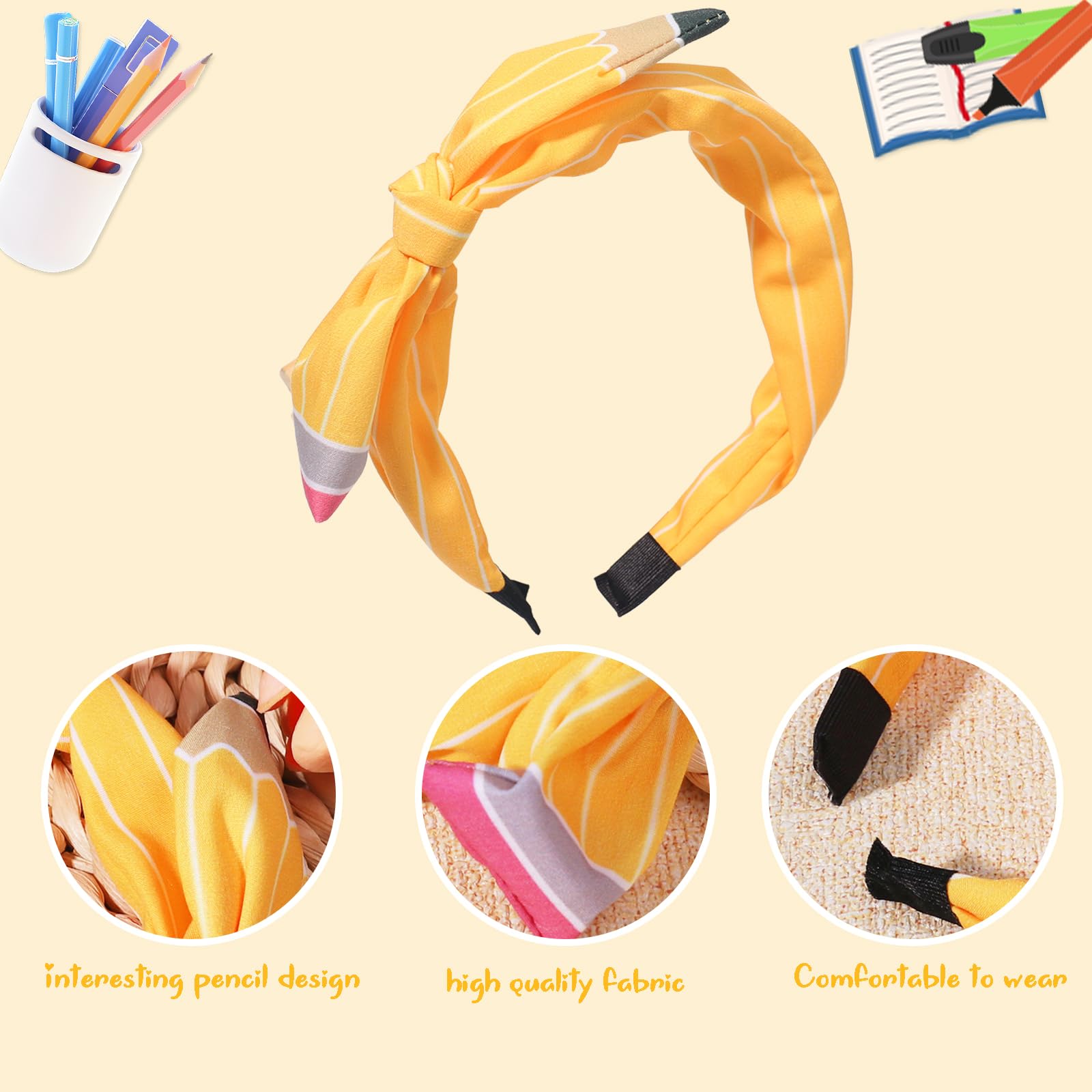 Back To School Pencil Headband Yellow Teacher Headbands For Women First Day Of School Student Outfits Hair Bows Hair Bow Band Cu