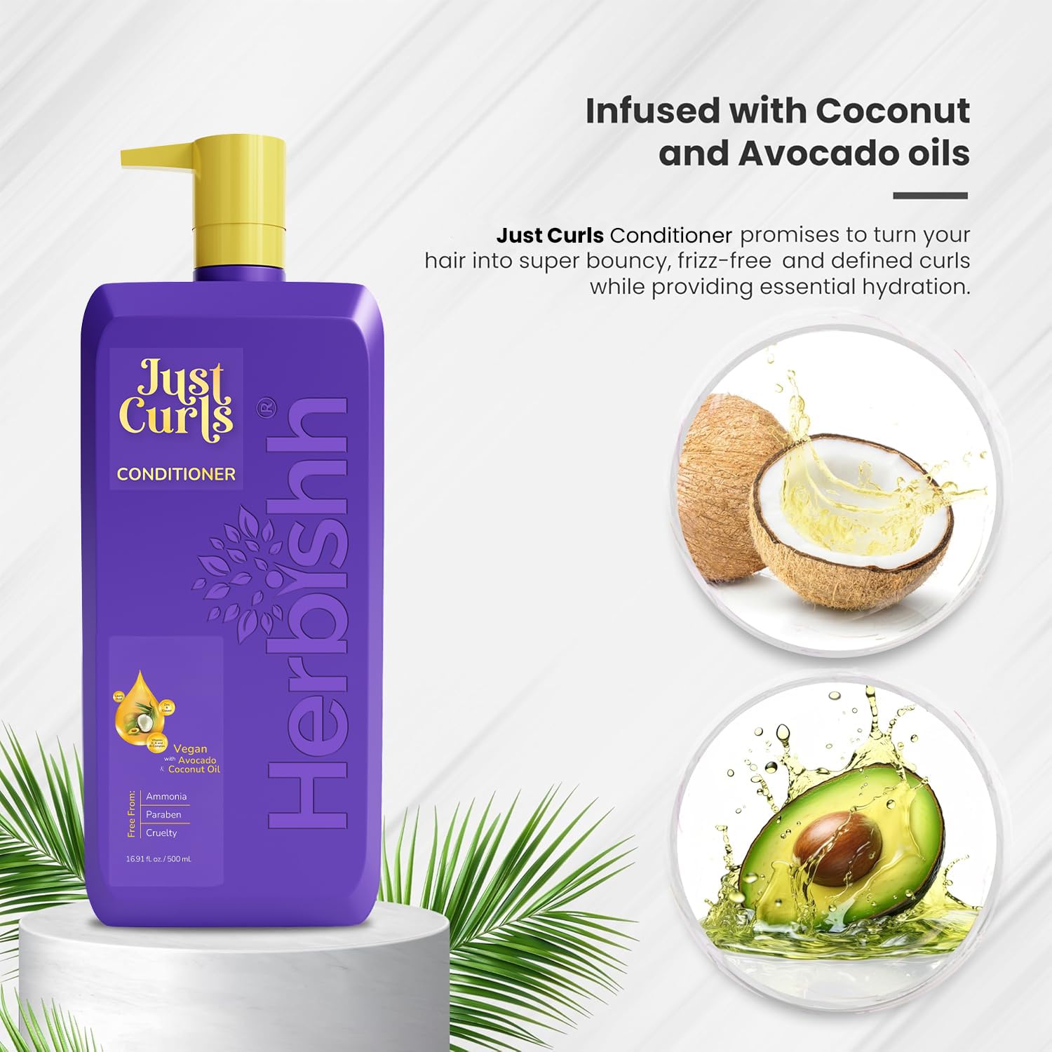 Herbishh Just Curls Conditioner with Avocado Oil Nourishing Curly Hair Conditioner Curl Enhancing Formula Repairs Damage Hair &