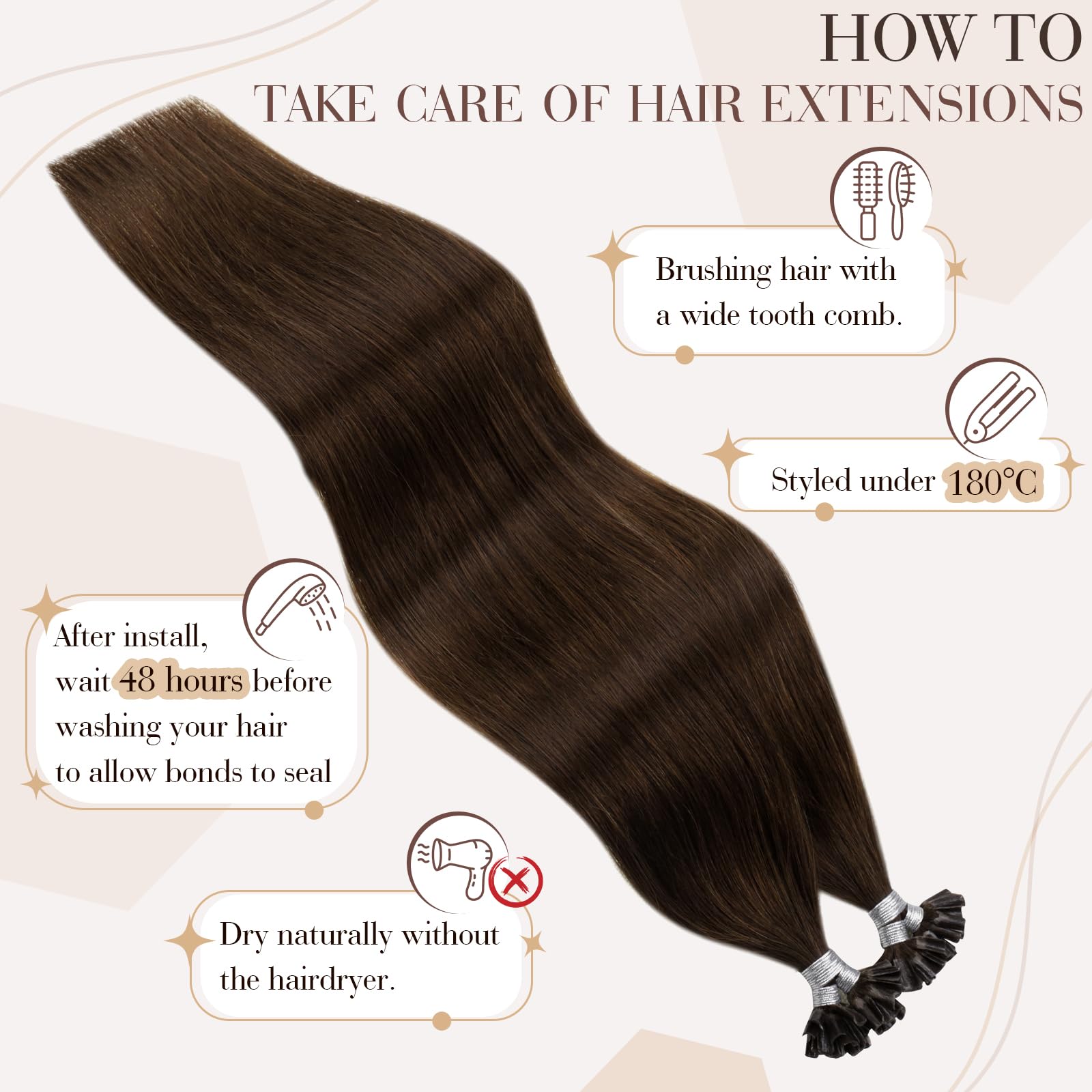 Hetto Ktip Human Hair Extensions #4 Brown U Tip Hair Extensions Human Hair Pre Bonded Keratin Hair Extensions Utips Invisible 14