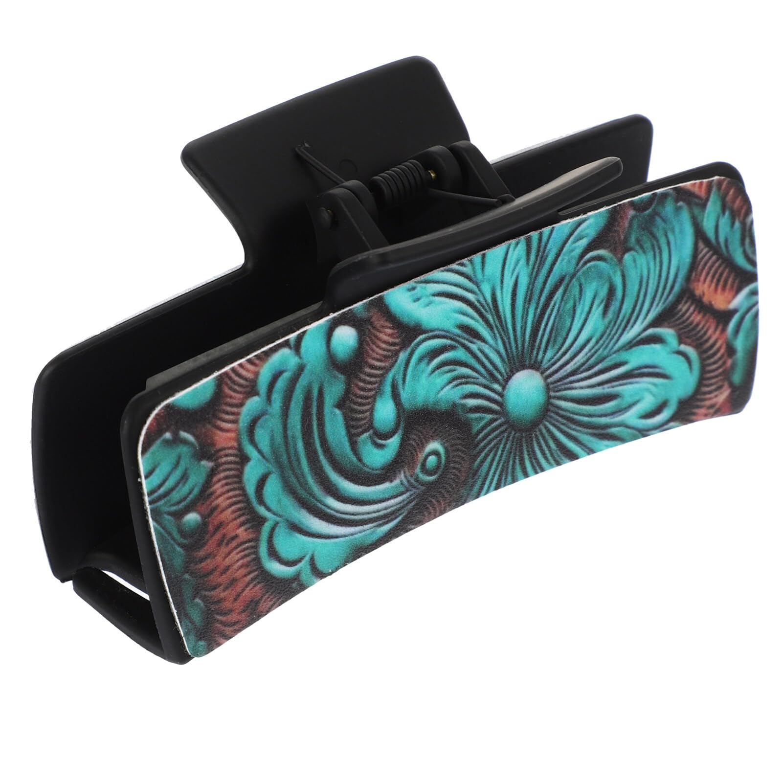 minkissy Printed Square Claw Clips Large Claw Clips for Thick Hair Plastic Turquoise Pattern Hair Clips for Ponytail Strong Hold