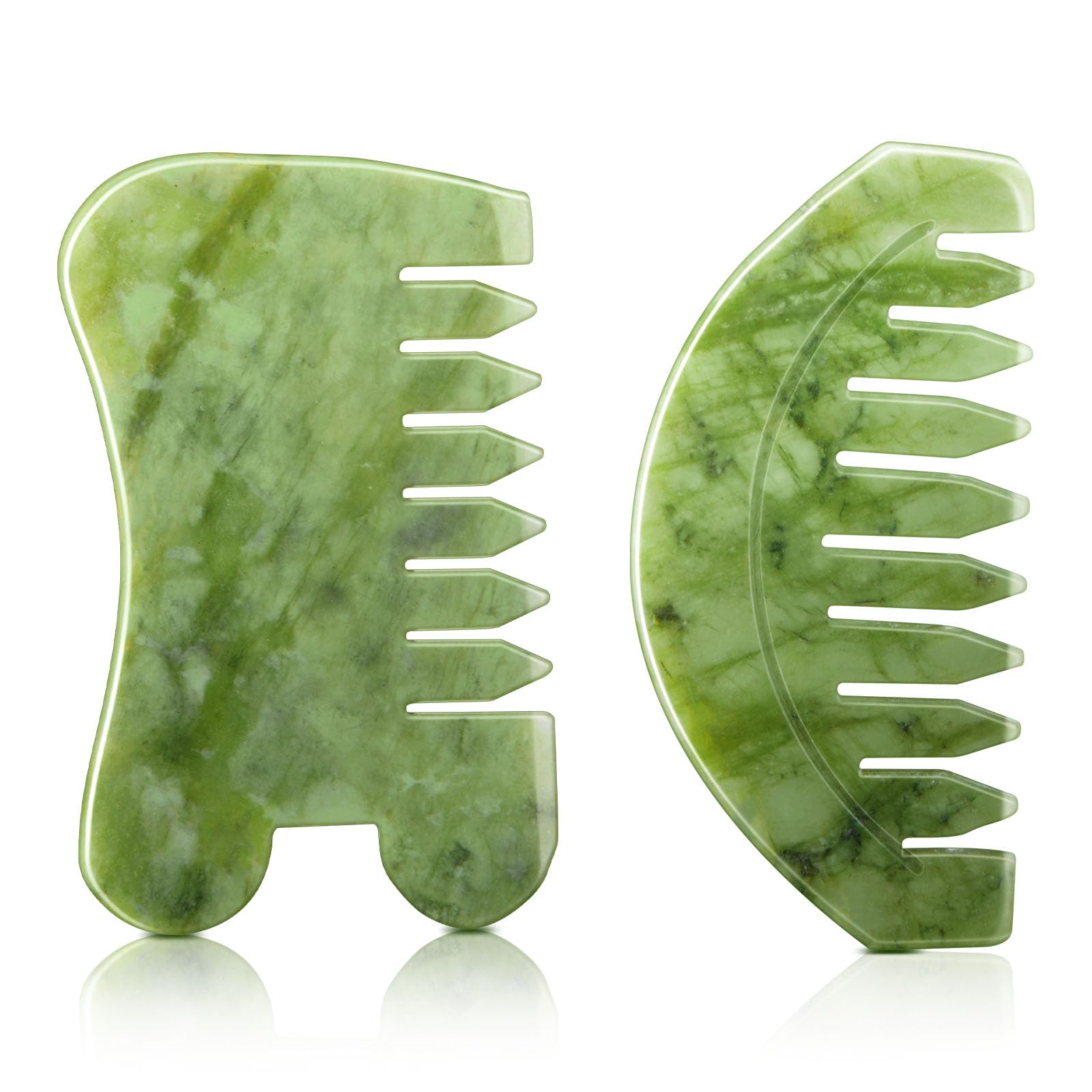 BBTO 2 Pcs Jade Comb for Scalp Massage Gua sha Comb for Head Body spa Hair Multifunctional Handheld Massage Tools(Round, Classic