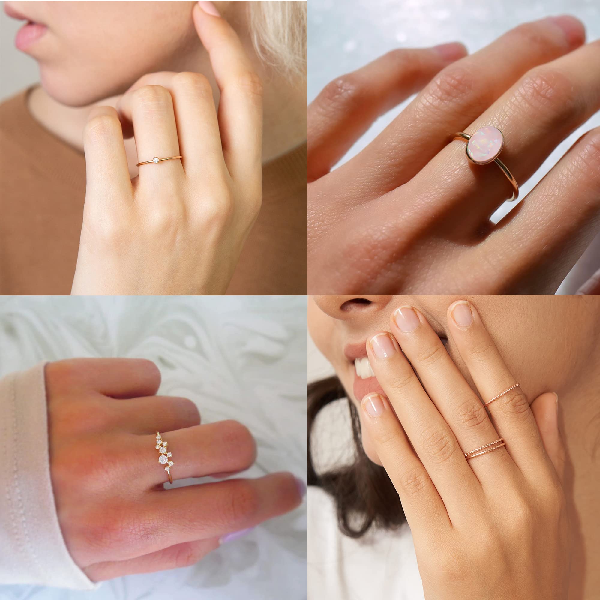 RLMOON 8PCS 14K Gold Plated Stacking Ring Set for Women Teen Danity Thumb Stackable Rings Gold Heart CZ Promise Eternity Rings P