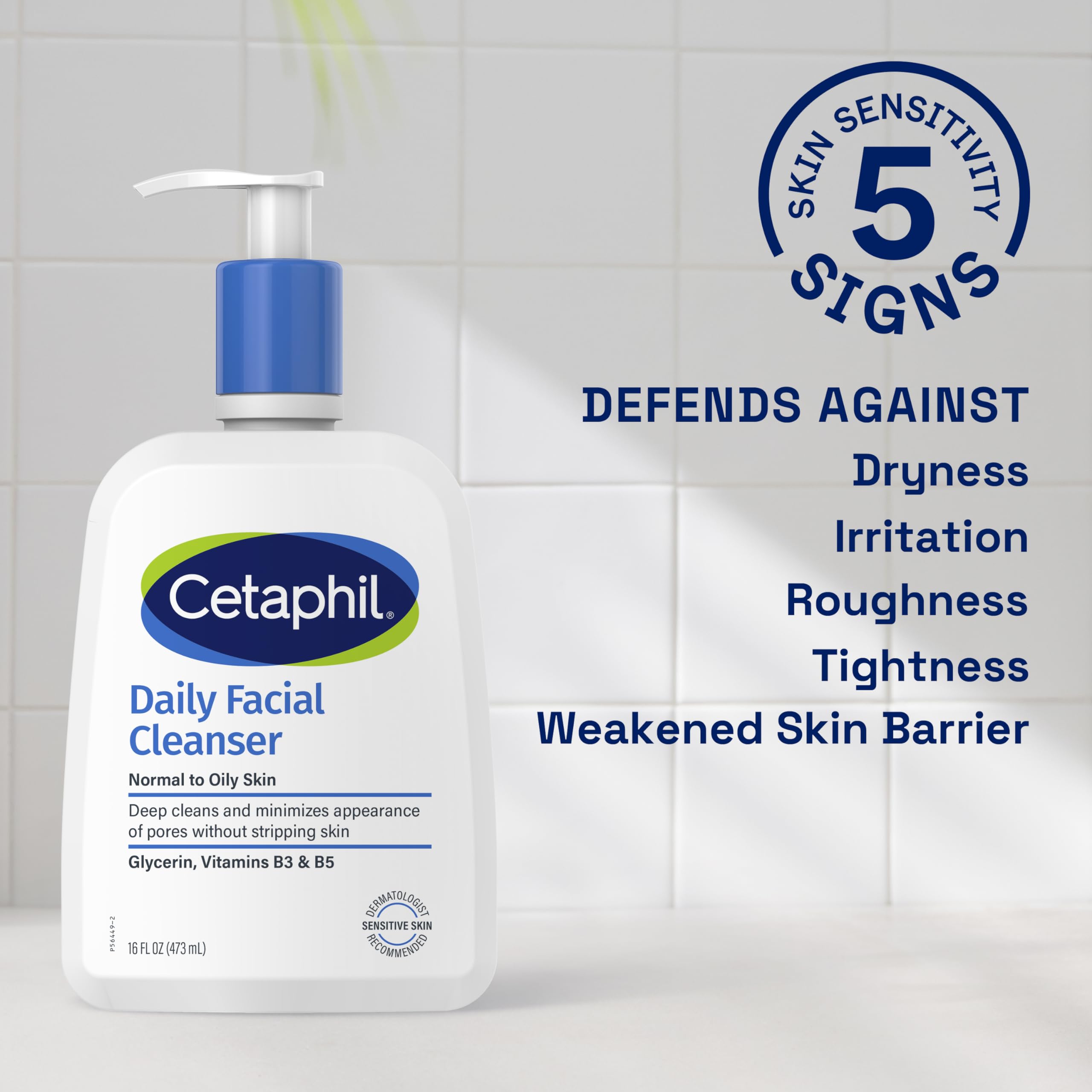 Cetaphil Face Wash, Daily Facial Cleanser For Sensitive, Combination To Oily Skin, New 20 Oz, Gentle Foaming, Soap Free, Hypoall