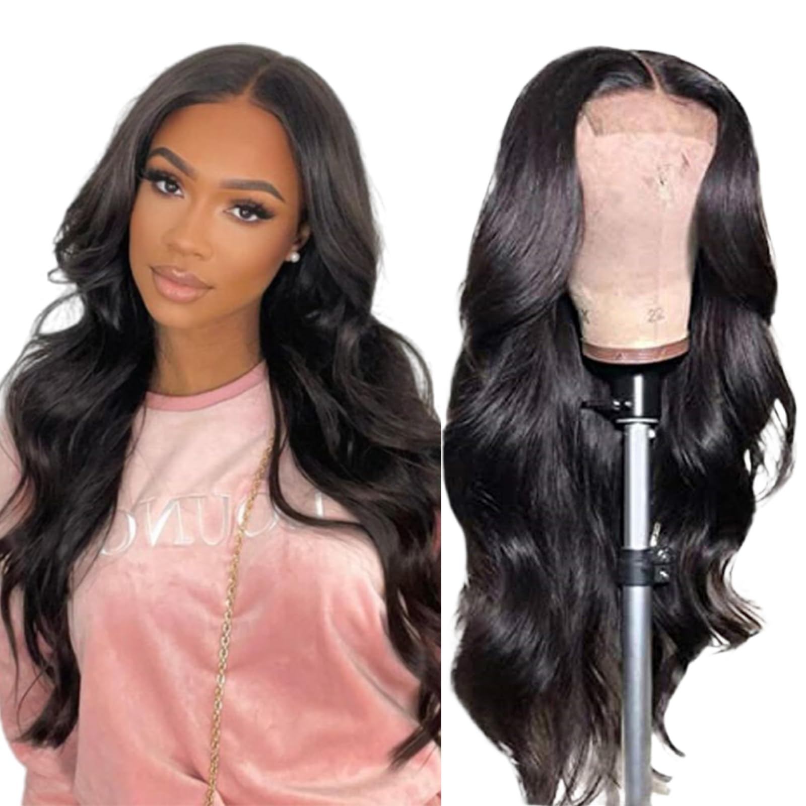 4x4 Lace Front Wigs Human Hair Pre Plucked with Baby Hair 150% Density 34 Inch Body Wave Brazilian Virgin Frontal Human Hair Wig