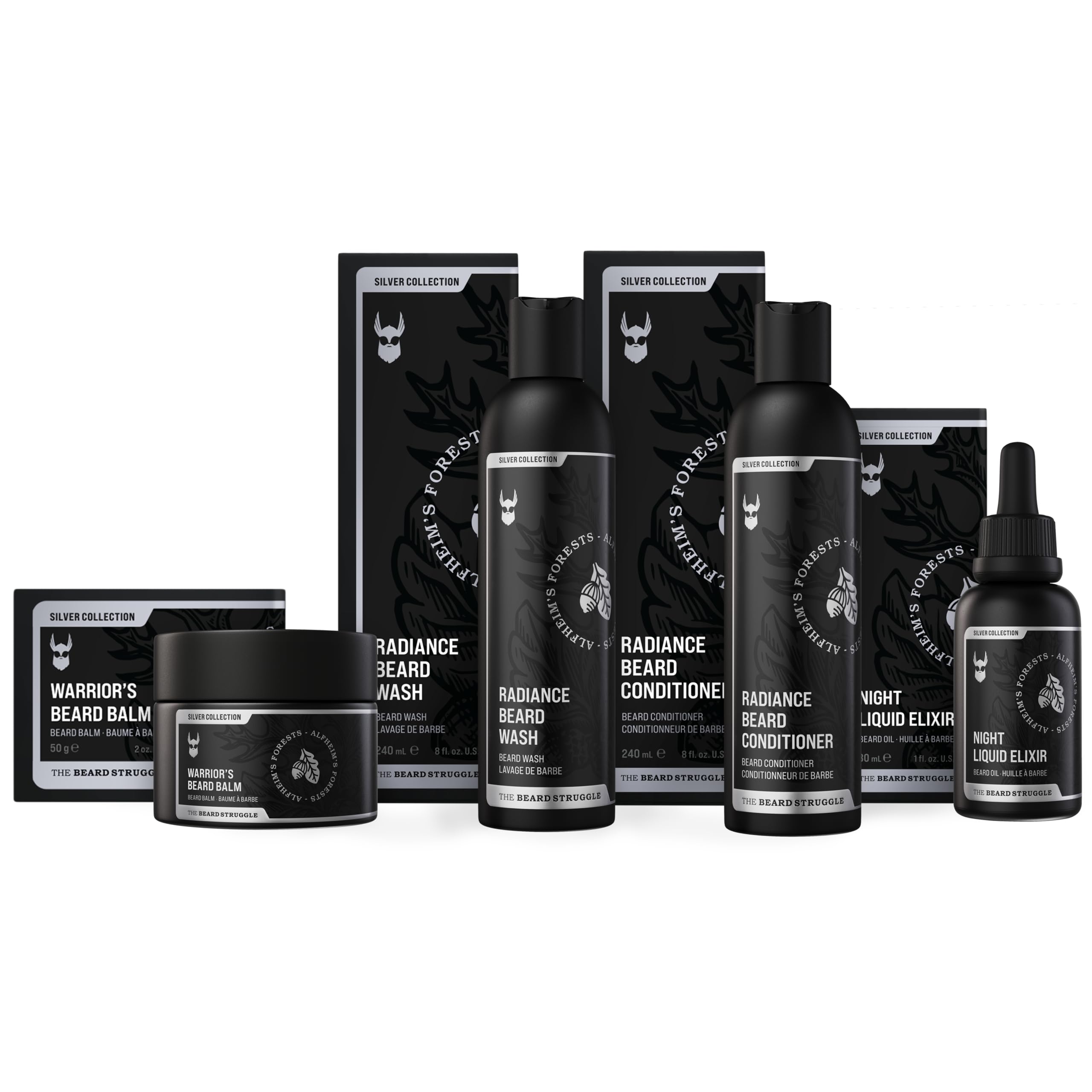 The Beard Struggle Beard Kit For Men Including Beard Balm, Beard Oil, Beard Wash & Beard Conditioner - Silver Collection - Alfhe