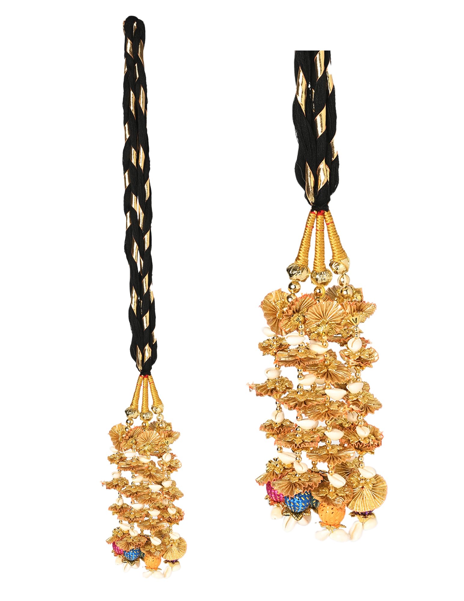 Vtn WomenS Patiala Shahi Parandi/Paranda Traditional Hair Accessory Braid Tassles/Hair Extension/Choti (Black With Golden Color