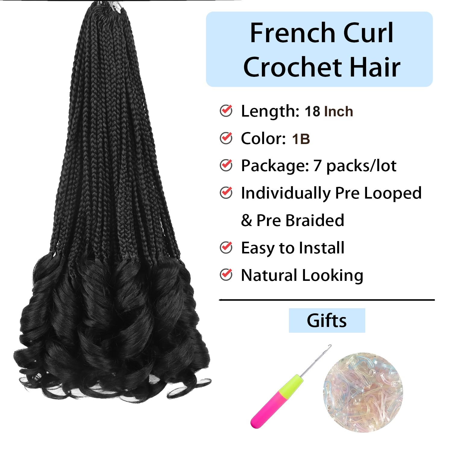 French Curly Crochet Hair 18 Inch 7 Packs Crochet Box Braids Crochet Hair Pre Looped French Curl Braiding Hair French Curl Croch