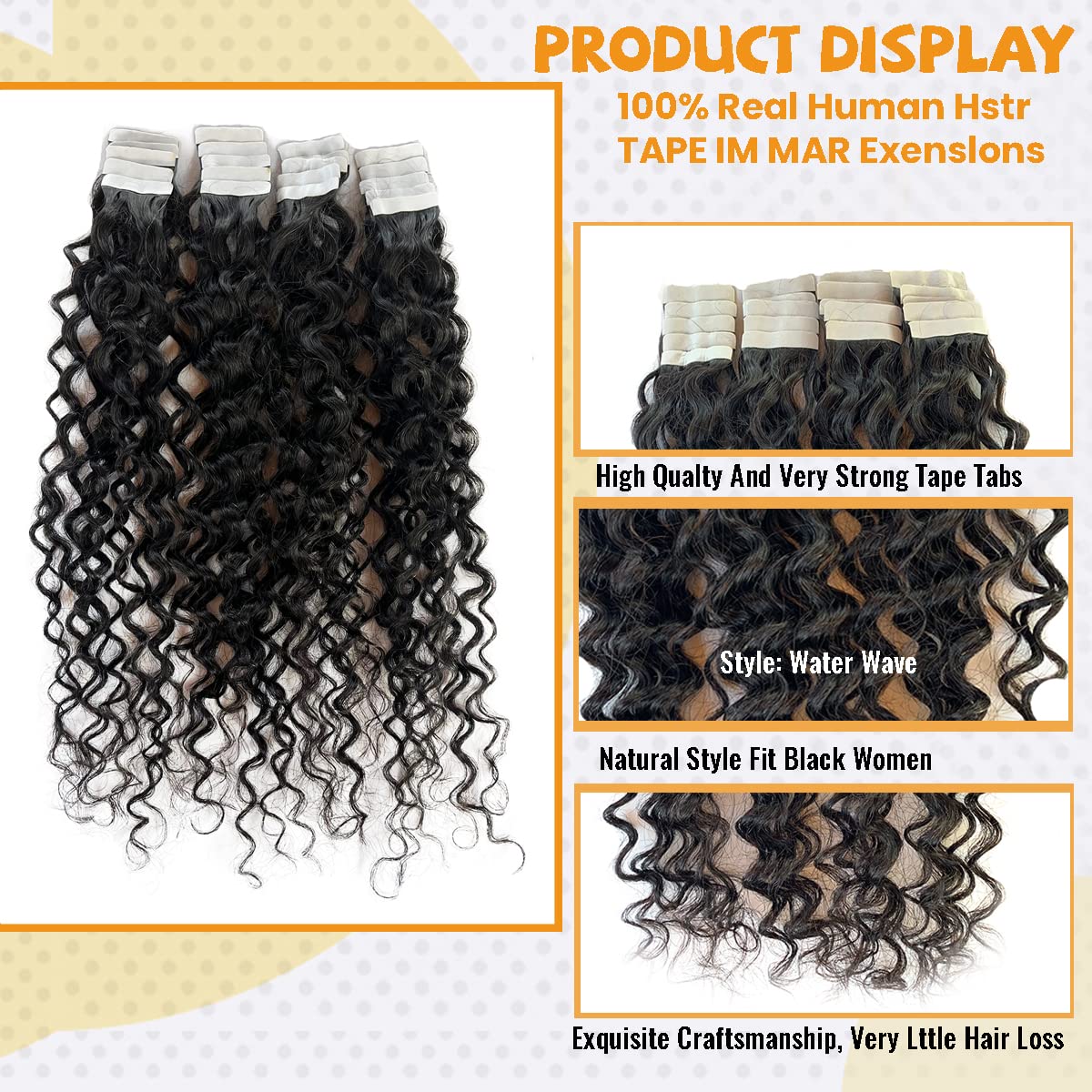 Water Wave Tape In Human Hair Extension For Black Women,9A Brazilian Human Hair Adhesive Tape In Hair Loose Wave Skin Weft Tape