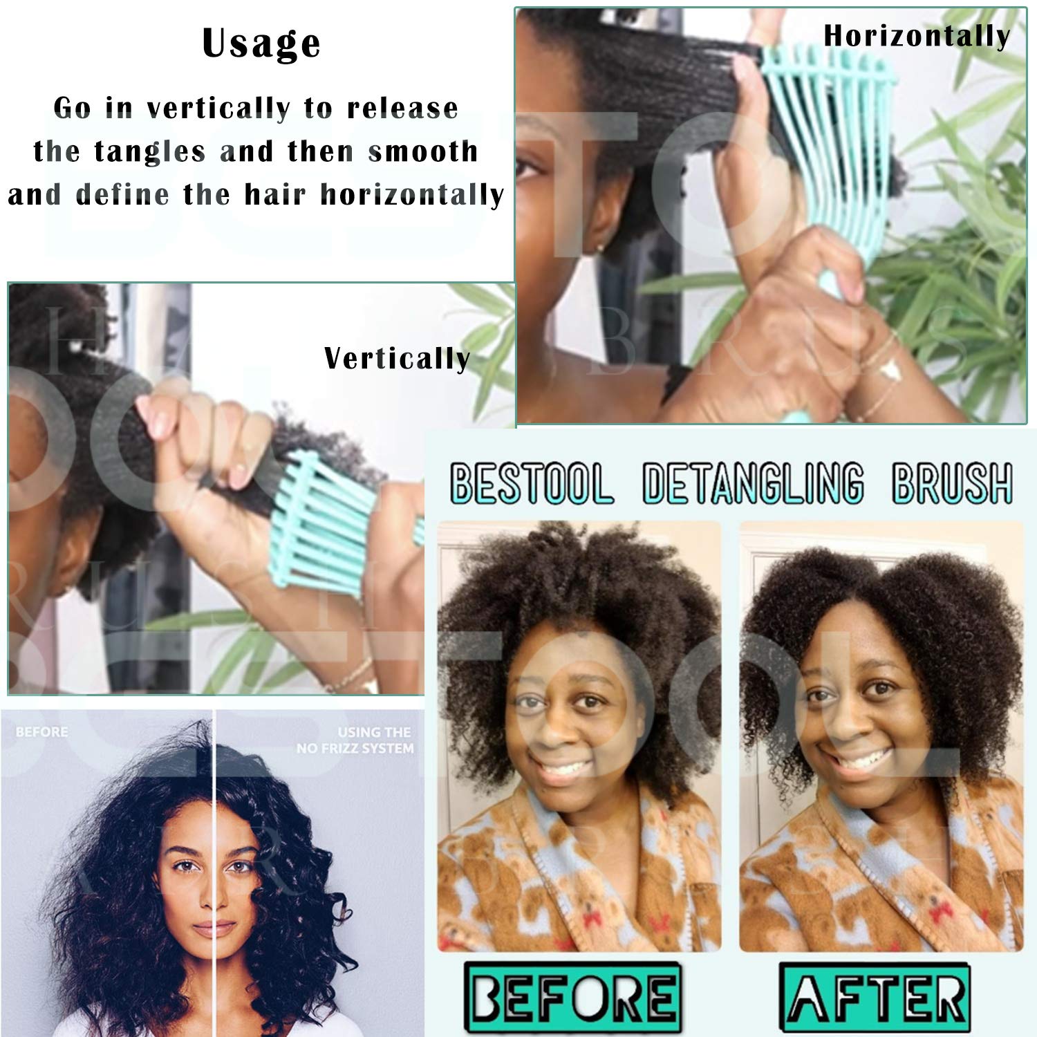 BESTOOL Hair Brush, Detangling Brush for Natural Black Hair, Detangling Brush for Curly Hair Afro 3/4abc, Ideal for Wet or Dry H