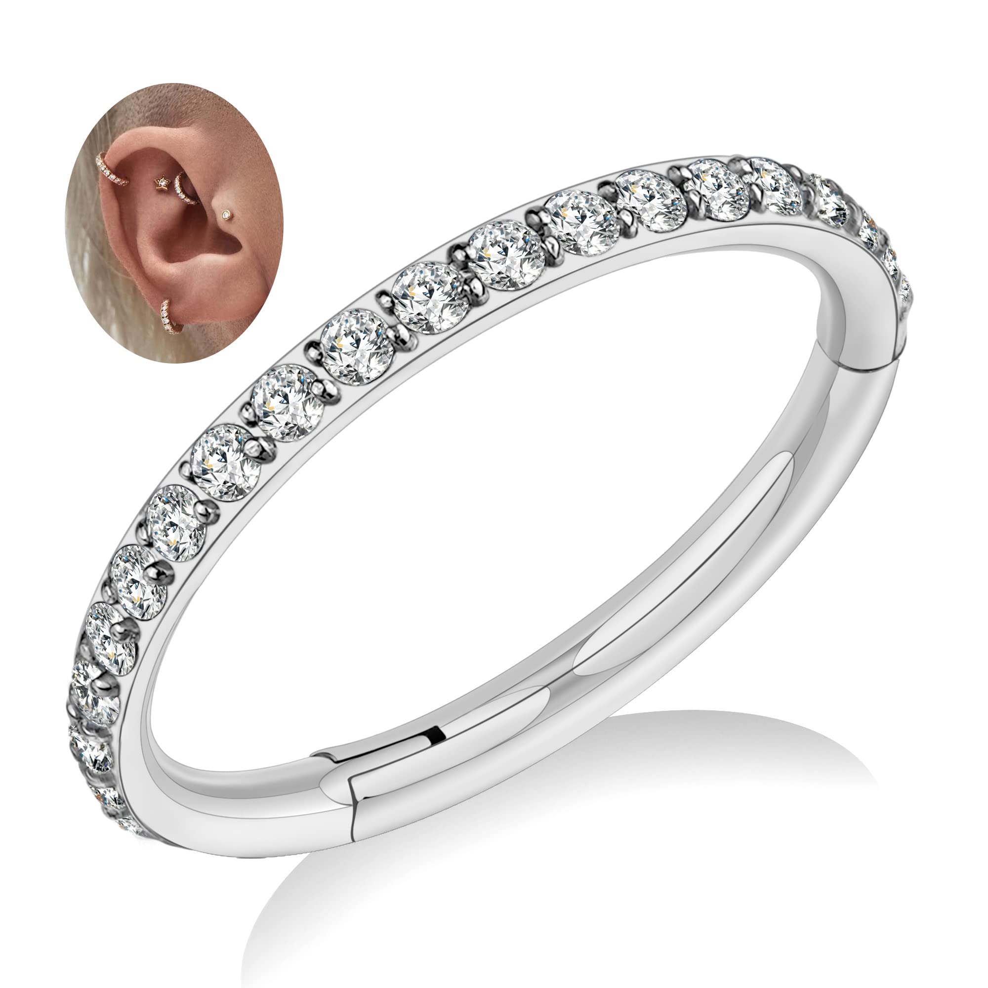 FINE4U 16G 6mm Helix Piercing Jewelry Hoop Gold - ASTM F136 Titanium Helix hoop Earrings for Women, Forward Helix Piercing, Cart