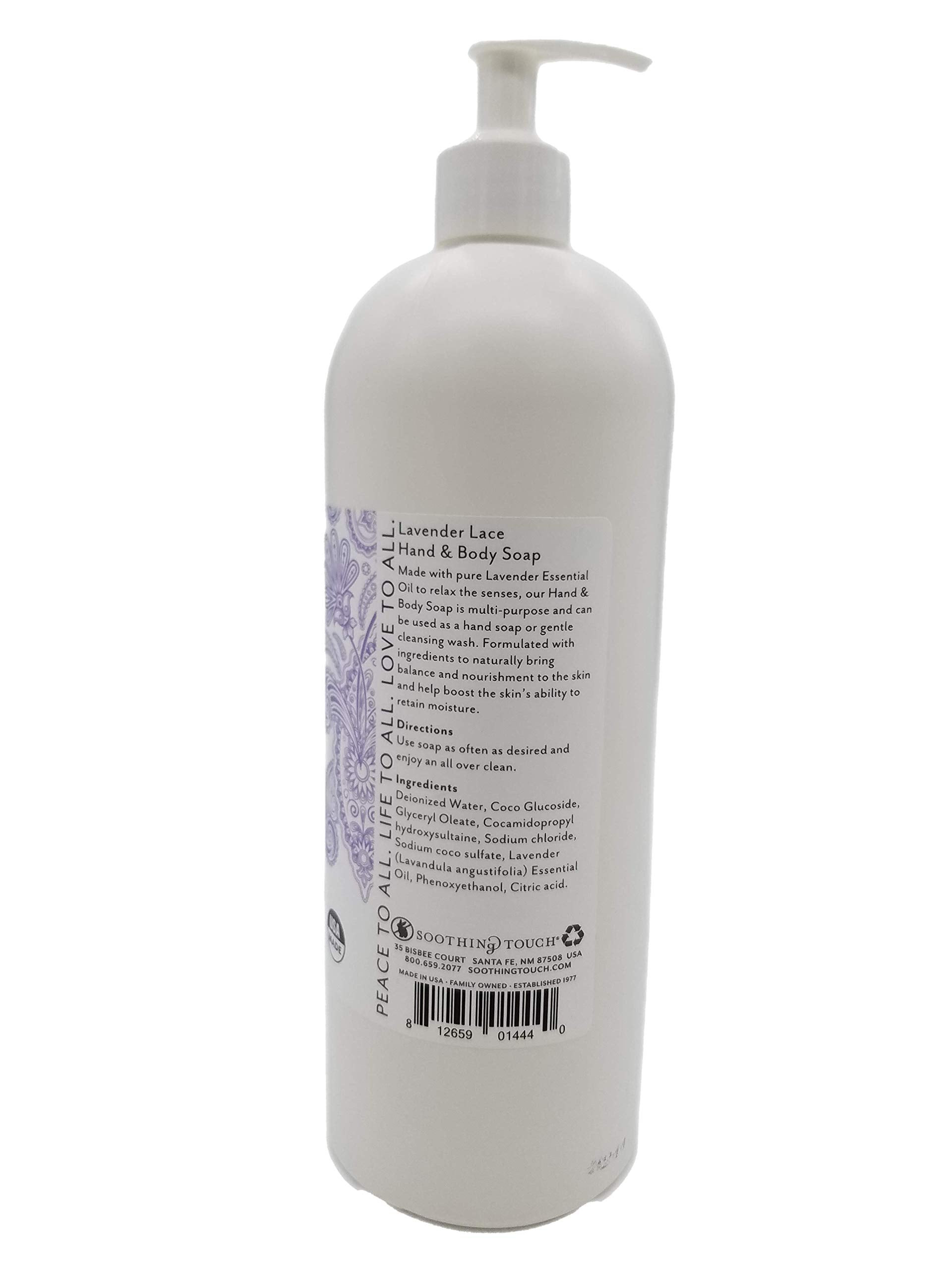 Soothing Touch Hand & Body Soap, Lavender Lace, 32 oz, Professional Grade Lavender Oil, Gentle, Paraben Free, Vegan