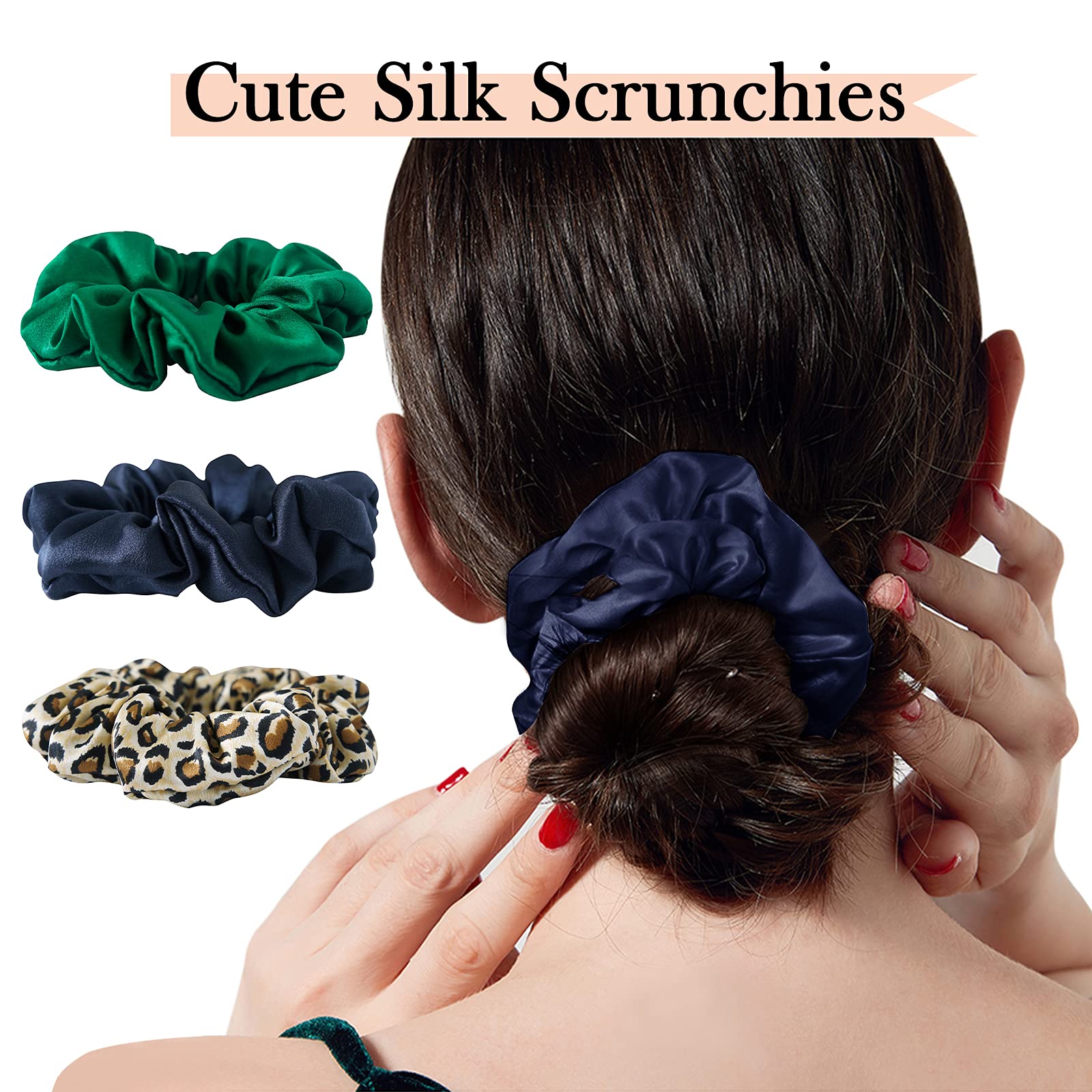 Silk Scrunchies For Hair, 3 Pack, 100% Mulberry Silk Hair Ties, 19 Momme, Natural Silk Elastic Hair Bands For Women And Girls'Ha