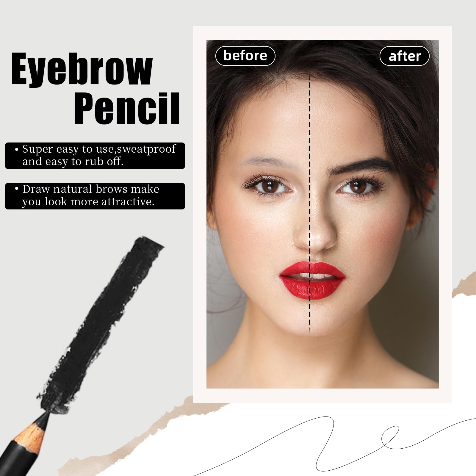 Go Ho 12 Pcs Black Eyebrow Eyeliner Pencils Makeup Pen,Sweatproof Eye Brow Pencil Black,Long-Lasting Nice Color Eye Brow Gel Pen