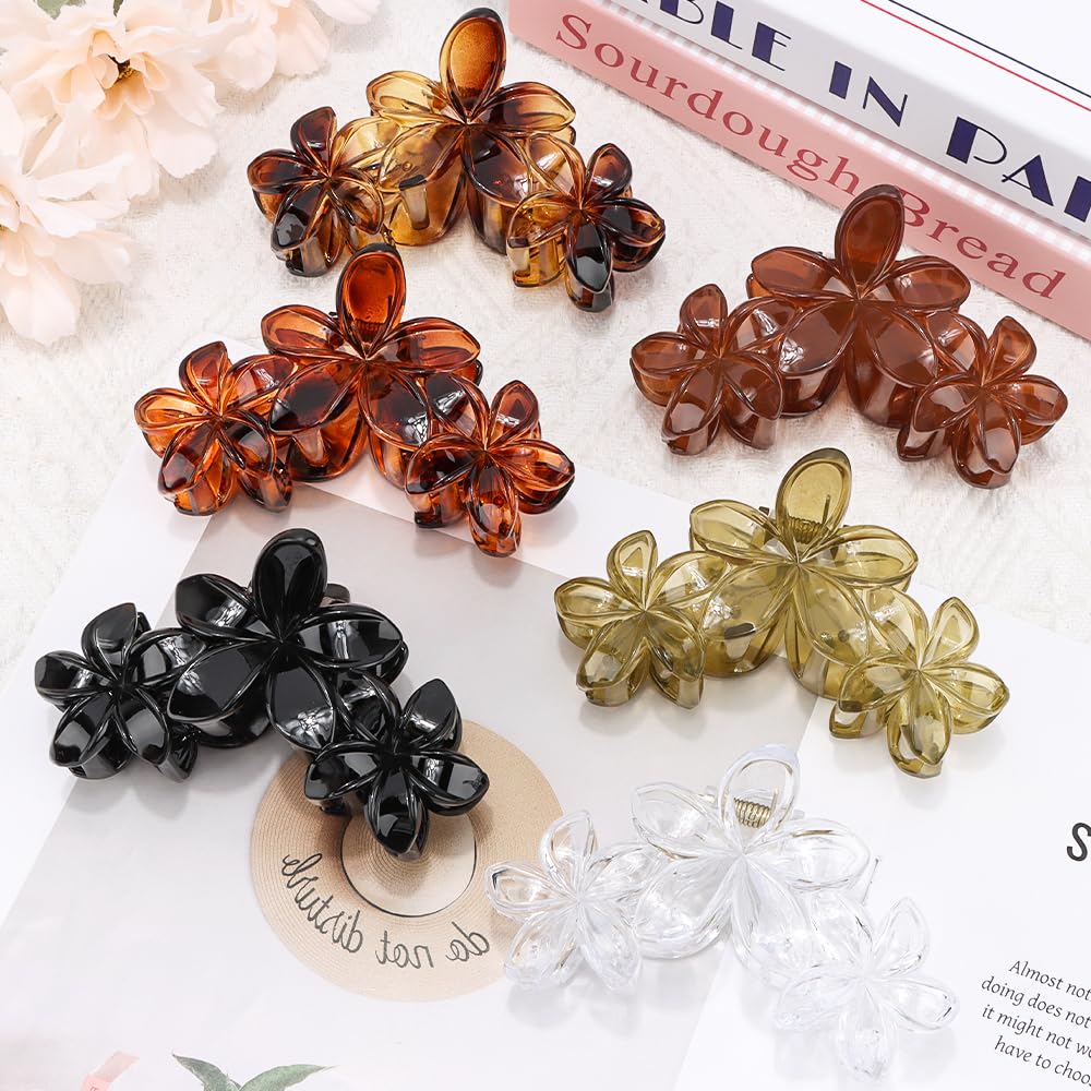 Ahoney 6PCS Hibiscus Flower Hair Clips for Women Strong Hold Nonslip Large Big Flower Claw Clip for Thick Hair, Hawaiian Hair Cl