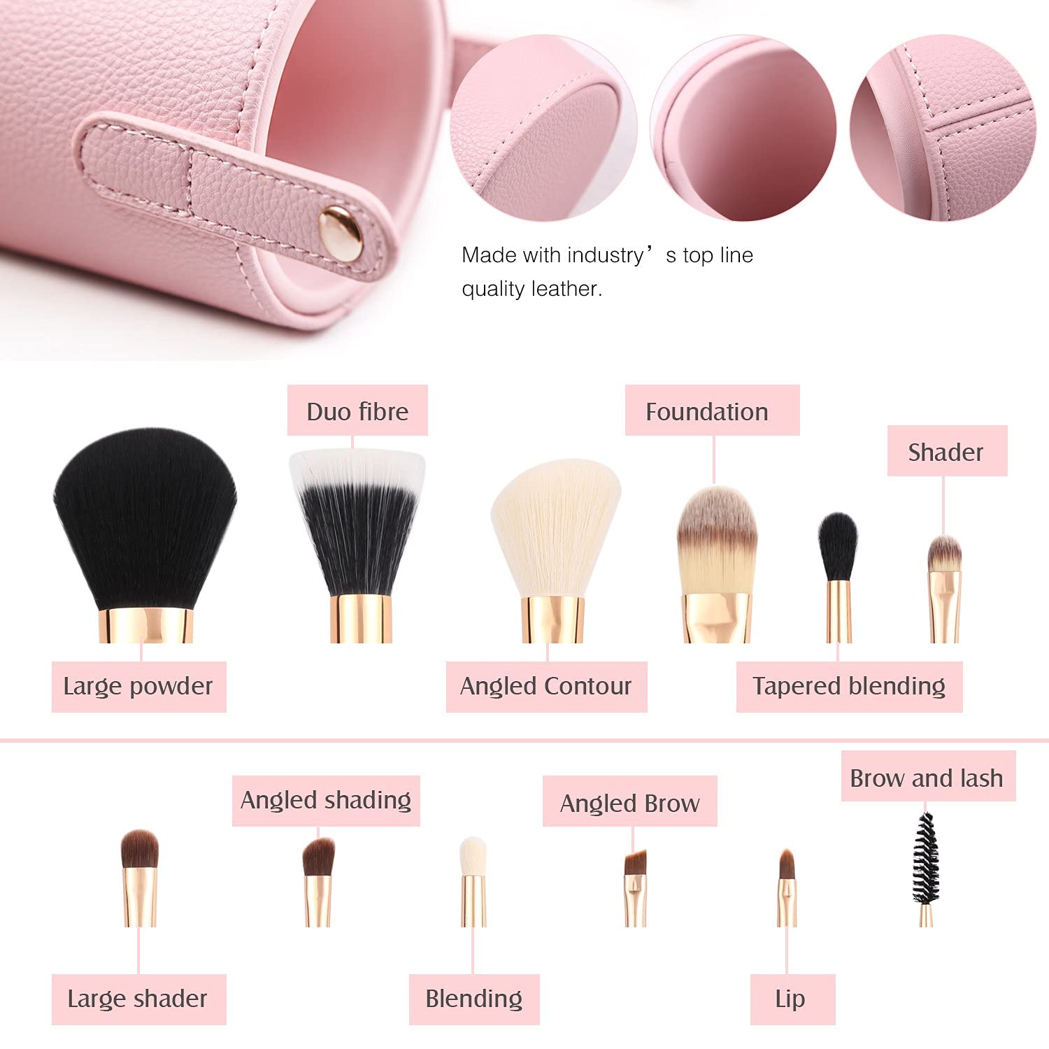 Z'Oreya Makeup Brush Set 12Pcs Pink Synthetic Makeup Brushes Travel Set With Holder Makeup Brush Organizer Foundation Powder Con