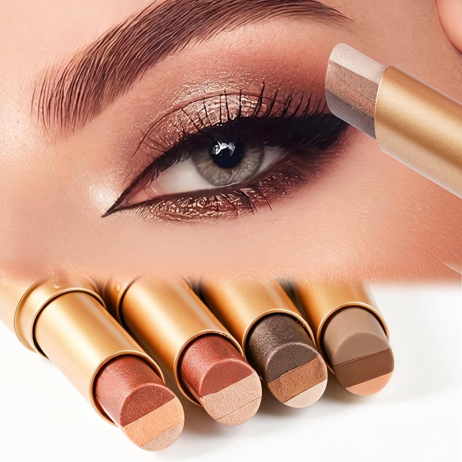 4Pcs 3 Color Gradient Eyeshadow Stick Set,Matte & Shimmer Cream Eyeshadow