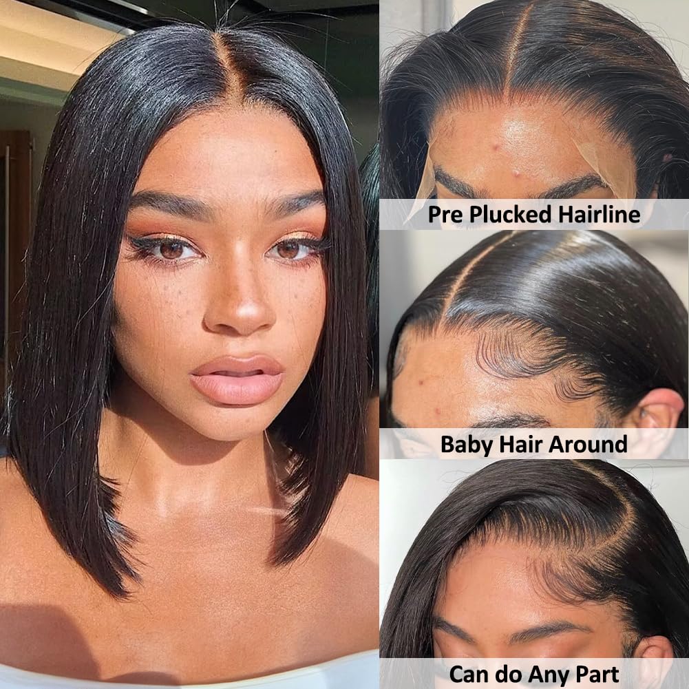 Flady 12 inch Straight Bob Wig Human Hair 13x4 HD Frontal Lace Wig Short Bob Wigs for Women Glueless Bob Lace Front Wigs Human H