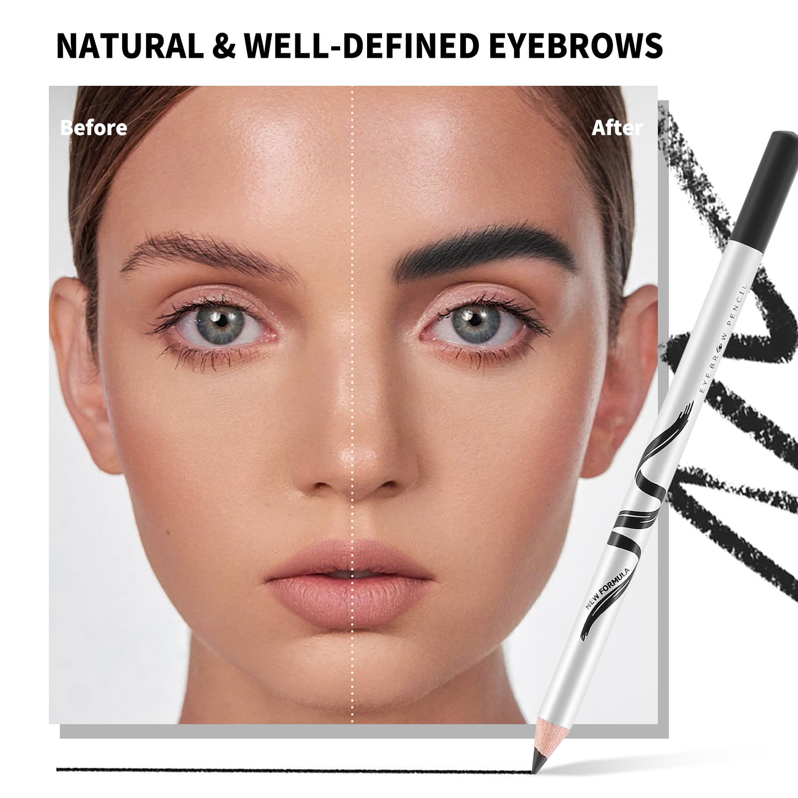 Boobeen 12 Packs Eyebrow Pencils With Soft Brush 2-In-1 Natural Waterproof Eyebrow Pen Long-Lasting Brows Makeup, Black Eye Brow