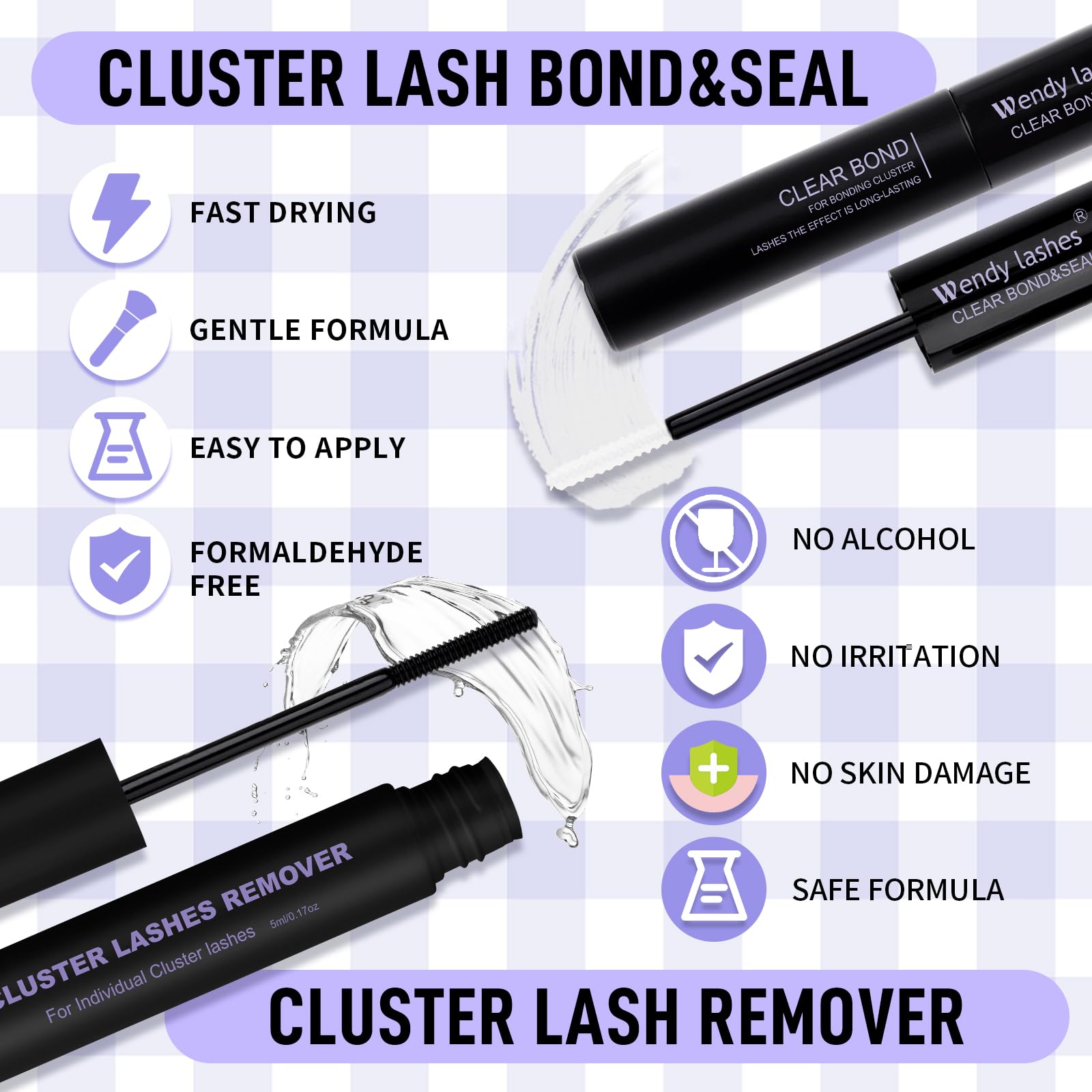 WENDY LASHES DIY Lash Extension Kit - C/D Curl Individual Lashes, 12-16mm, Strong Hold Waterproof Bond & Seal, Black Tweezers