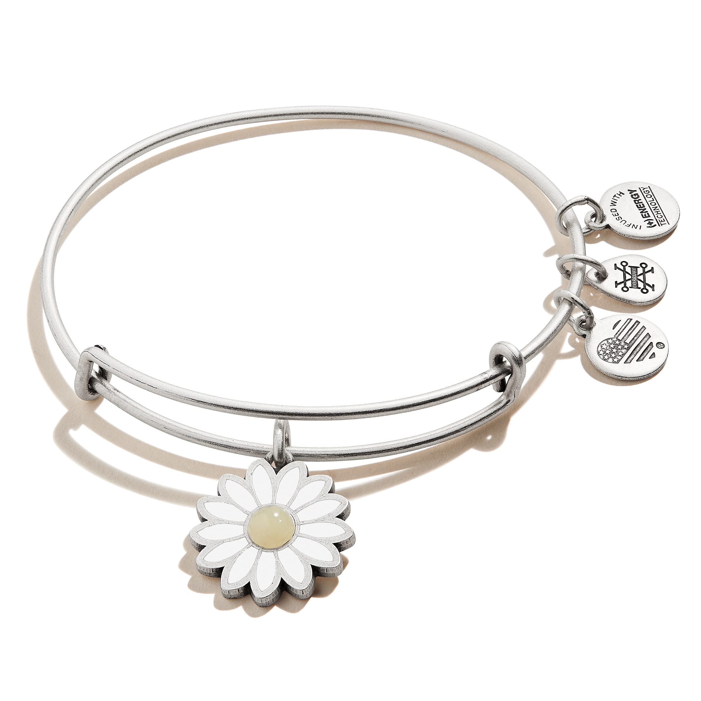 Alex and Ani Expandable Bangle for Women, Daisy Charm, Pineapple Jasper Gemstone, Rafaelian Finish, 2 to 3.5 in