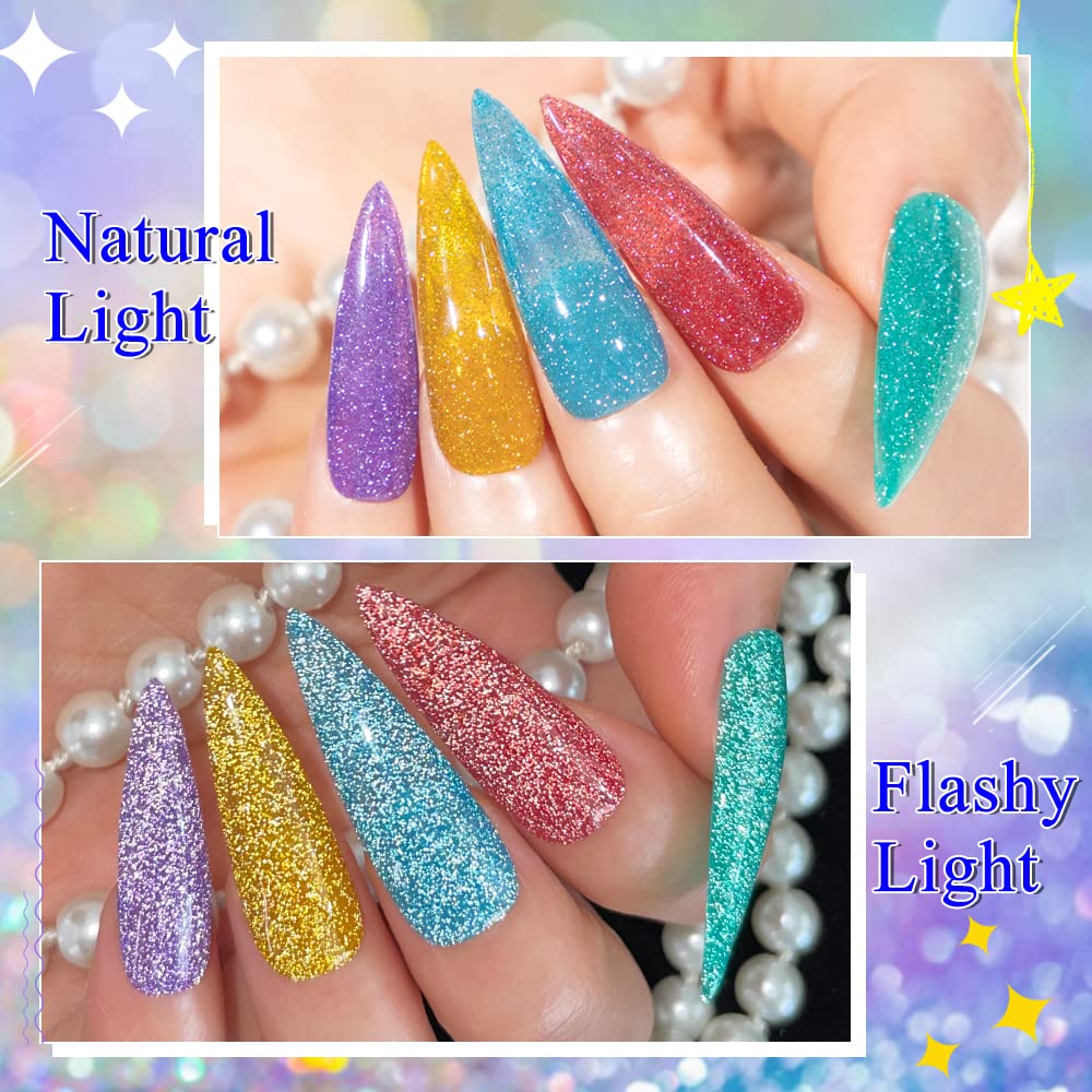 Mizhse Jelly Reflective Glitter Gel Nail Polish Kit, Flash Disco Diamond Sheer Gel Polish Sparkle 12Pcs, Translucent Soak Off Uv