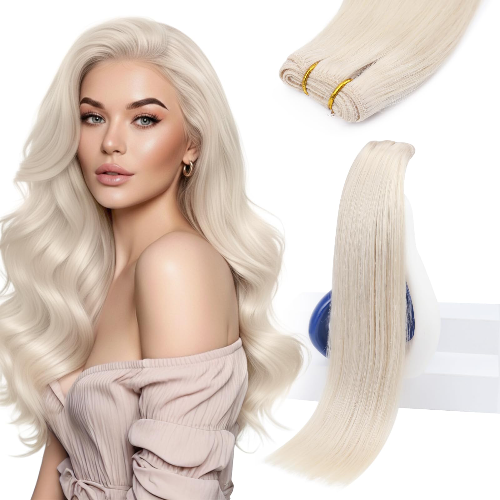 Sunny Hair Weft Hair Extensions Human Hair 18 Inch 100g White Blonde