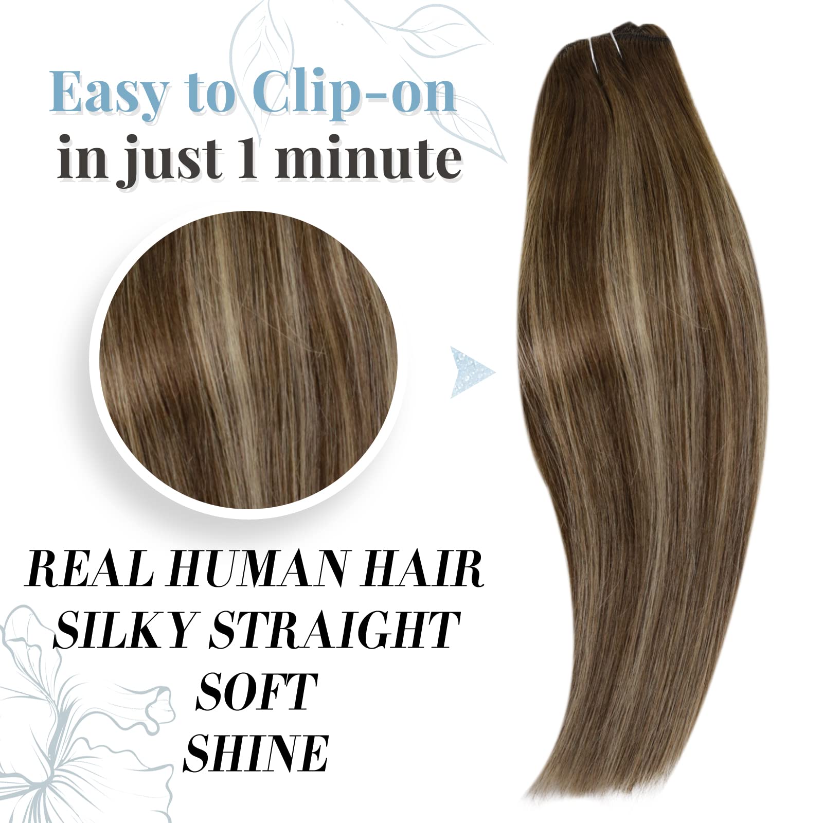 Runature Balayage Hair Extensions Real Human Hair Clip Ins 20 Inch Clip In Hair Extensions Balayage Brown To Blonde Ombre Clip I