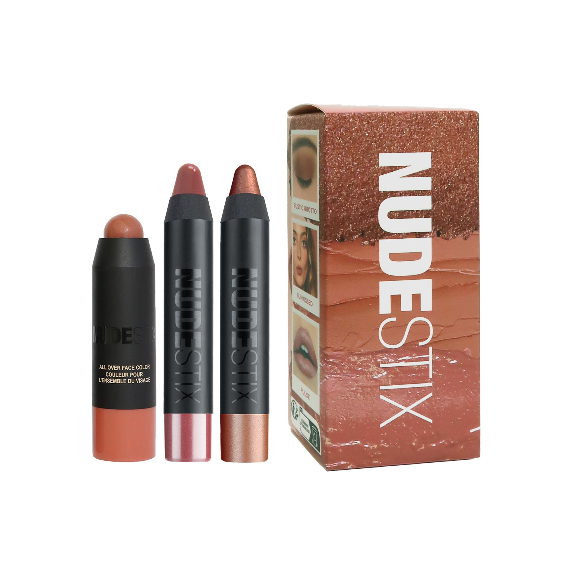 Nudestix Sunkissed Nudes Mini Kit  3Piece Cream Blush, Bronzer & Glossy Lip Set For Cheeks, Eyes & Lips | TravelSize, MultiU