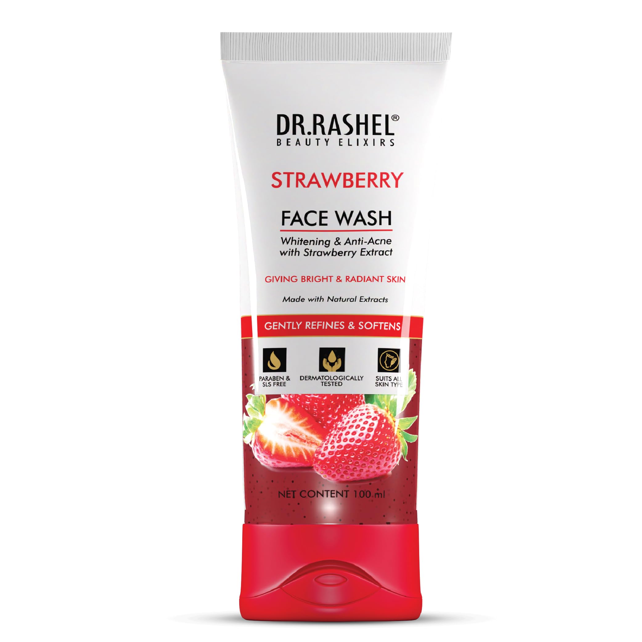 Dr.Rashel Strawberry Face Wash With Strawberry Extract For All Skin Type | Natural Face Wash For AntiAcne & Whitening Skin With
