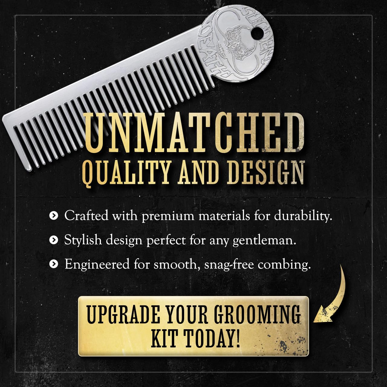 Mustache Wax Strong Hold Sudden Death 1 Oz Tin & Platinum Death Grip Mustache Comb Mens Combo Kit - Grooming For Men Handlebar M